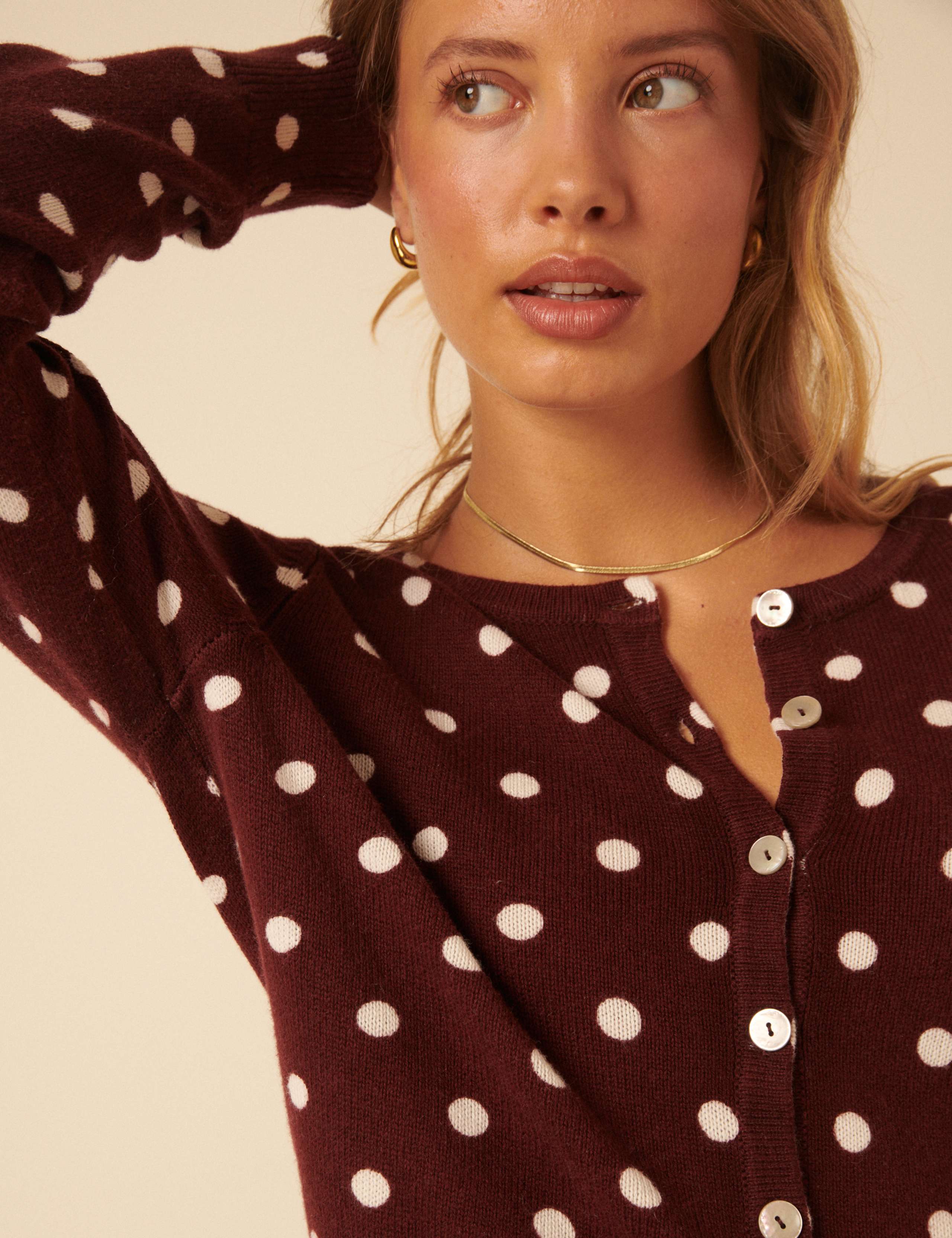 Cotton Rich Spot Print Cardigan with Wool 3 of 5