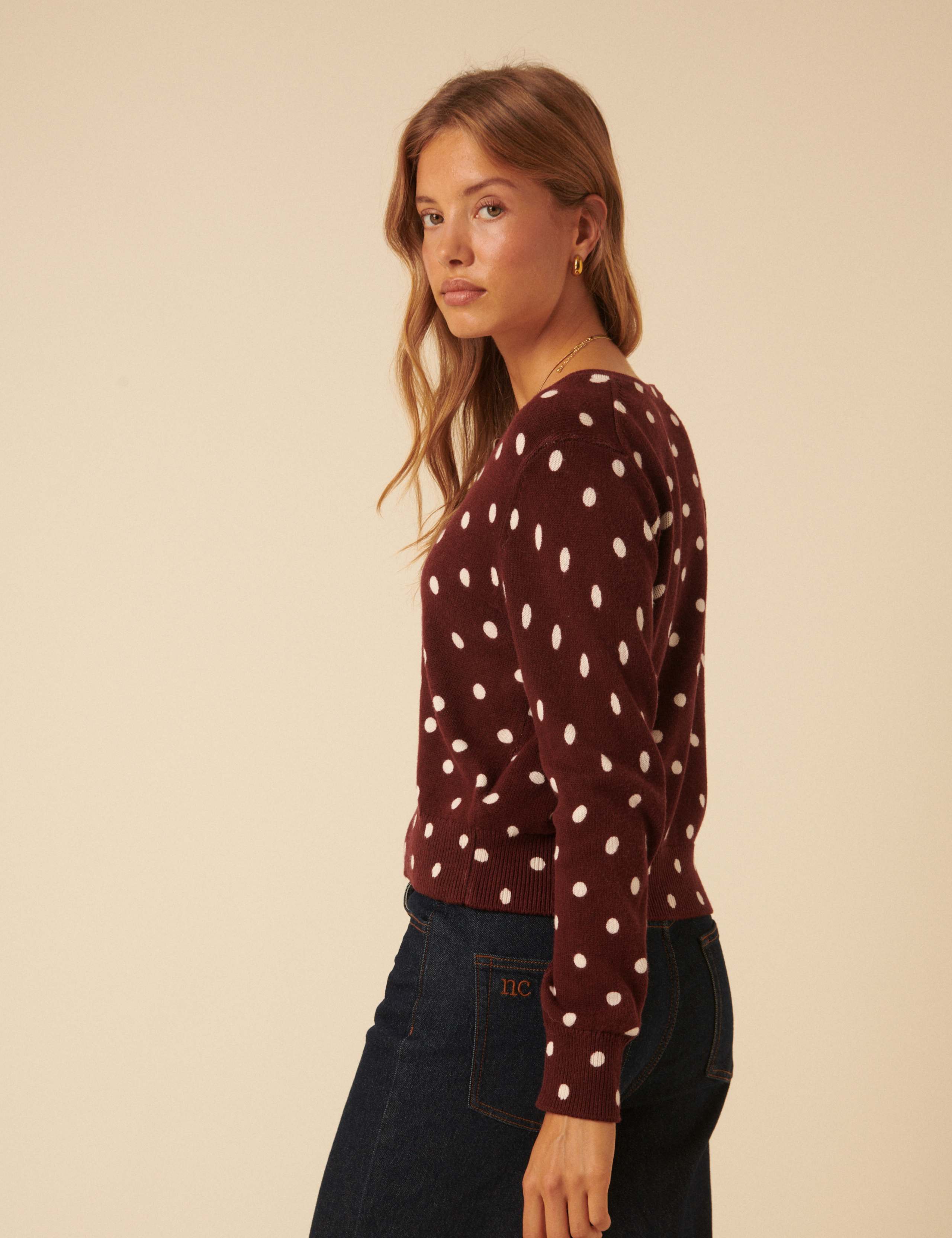 Cotton Rich Spot Print Cardigan with Wool 5 of 5