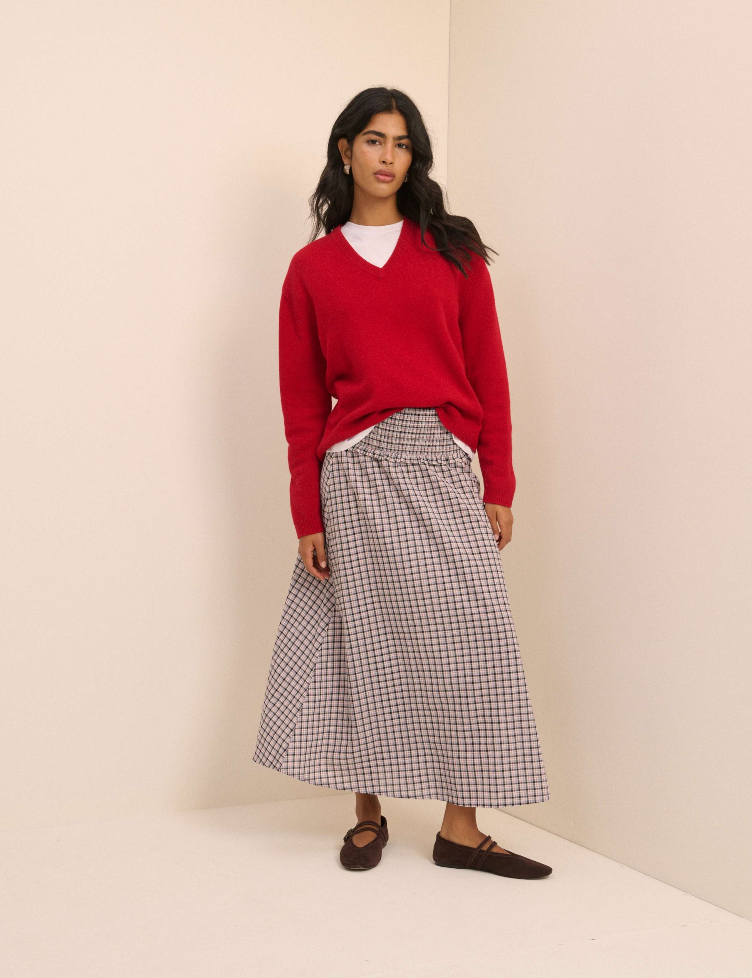 Pure Cotton Checked Midi Slip Skirt 3 of 5