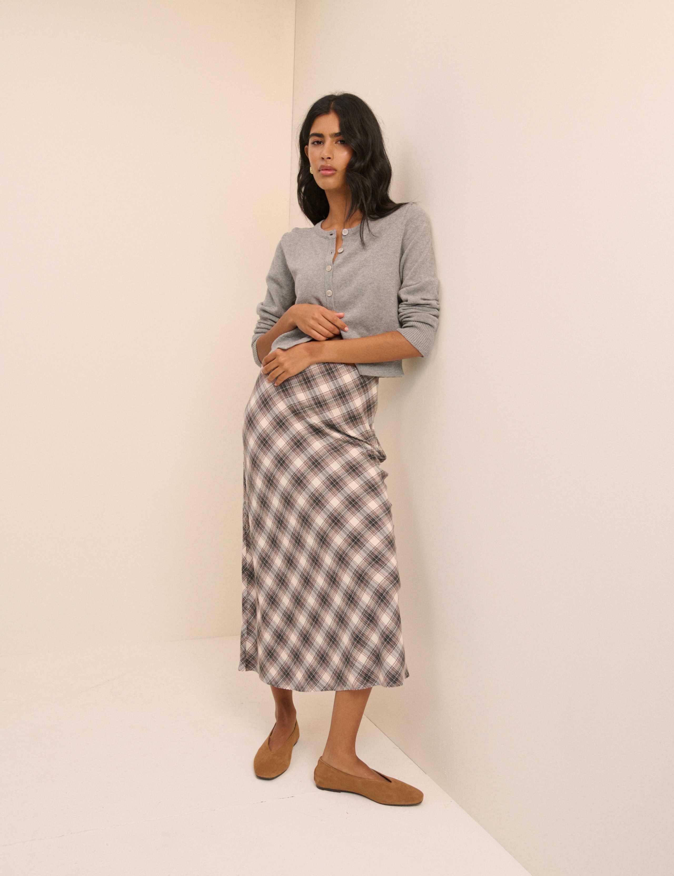 Pure Cotton Checked Midaxi Slip Skirt 3 of 5