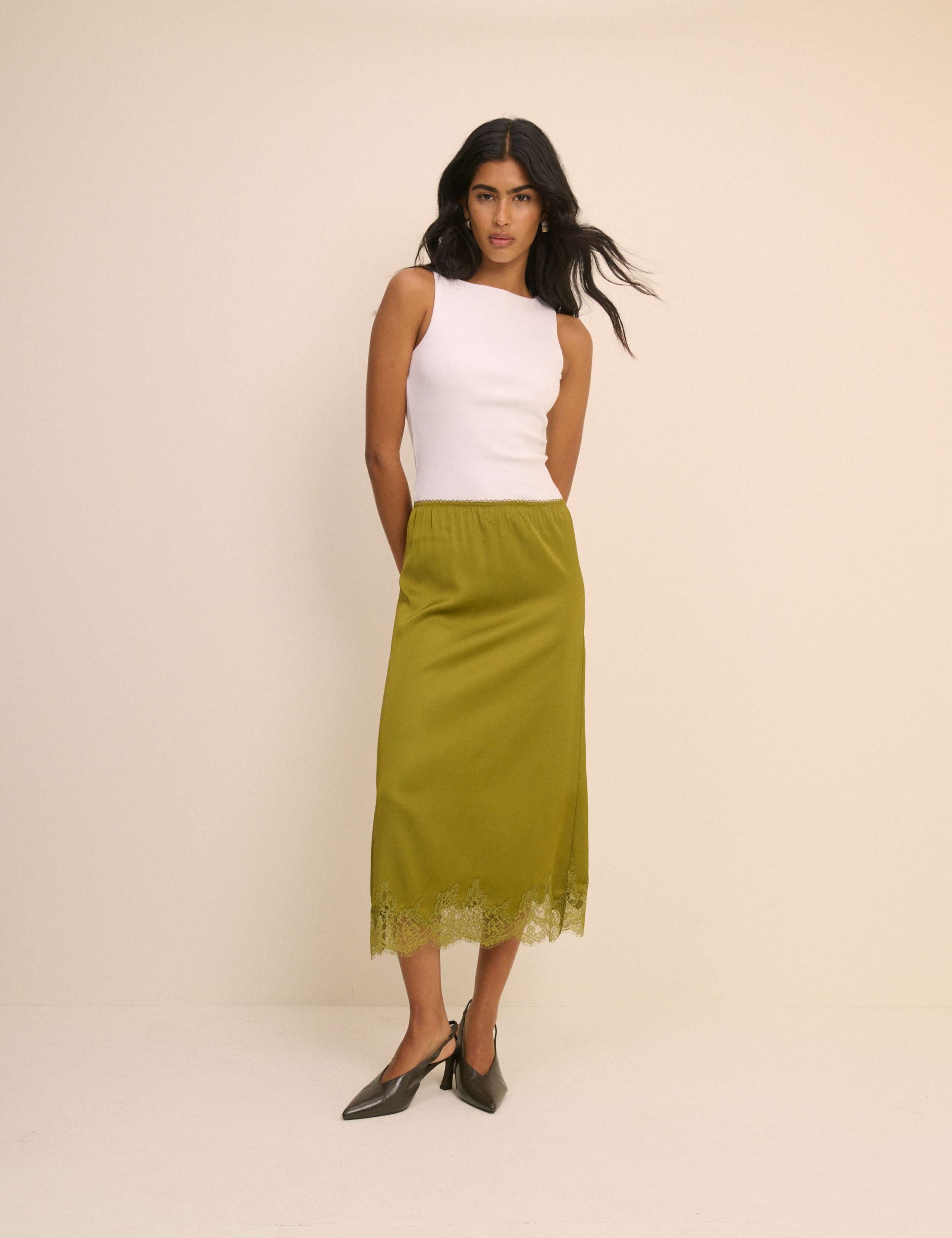 Lace Detail Midi Slip Skirt 3 of 5