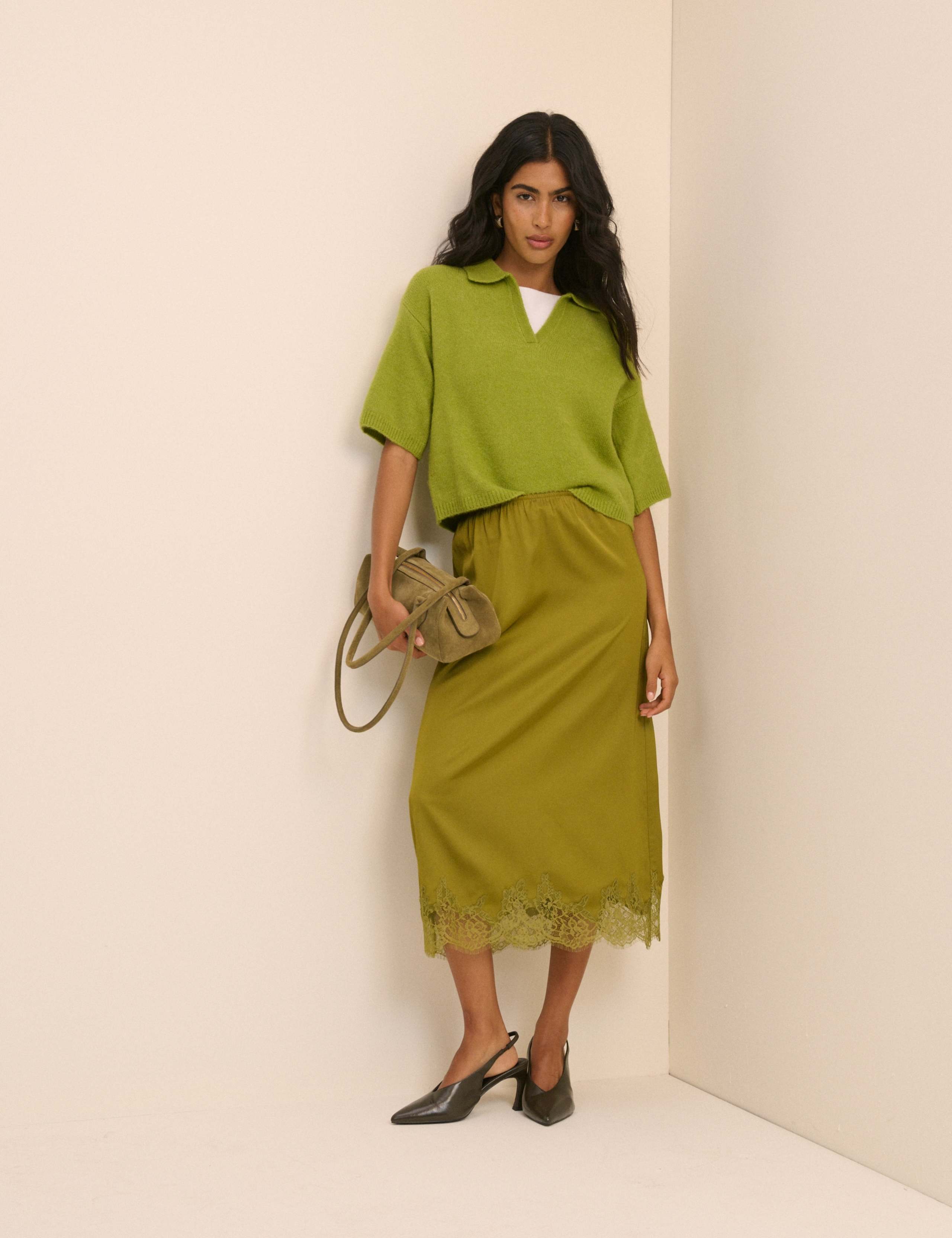 Lace Detail Midi Slip Skirt 4 of 5