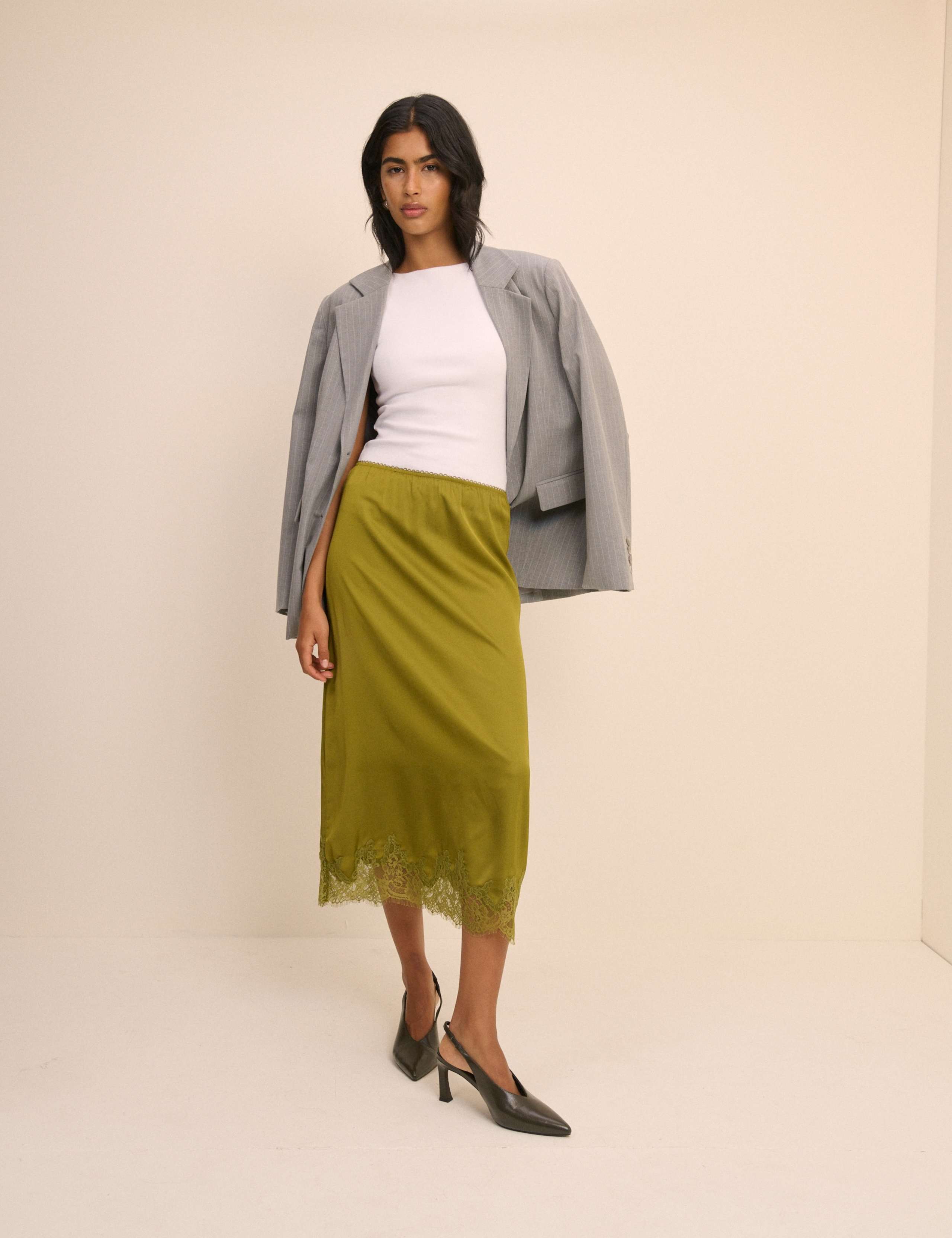 Lace Detail Midi Slip Skirt 5 of 5
