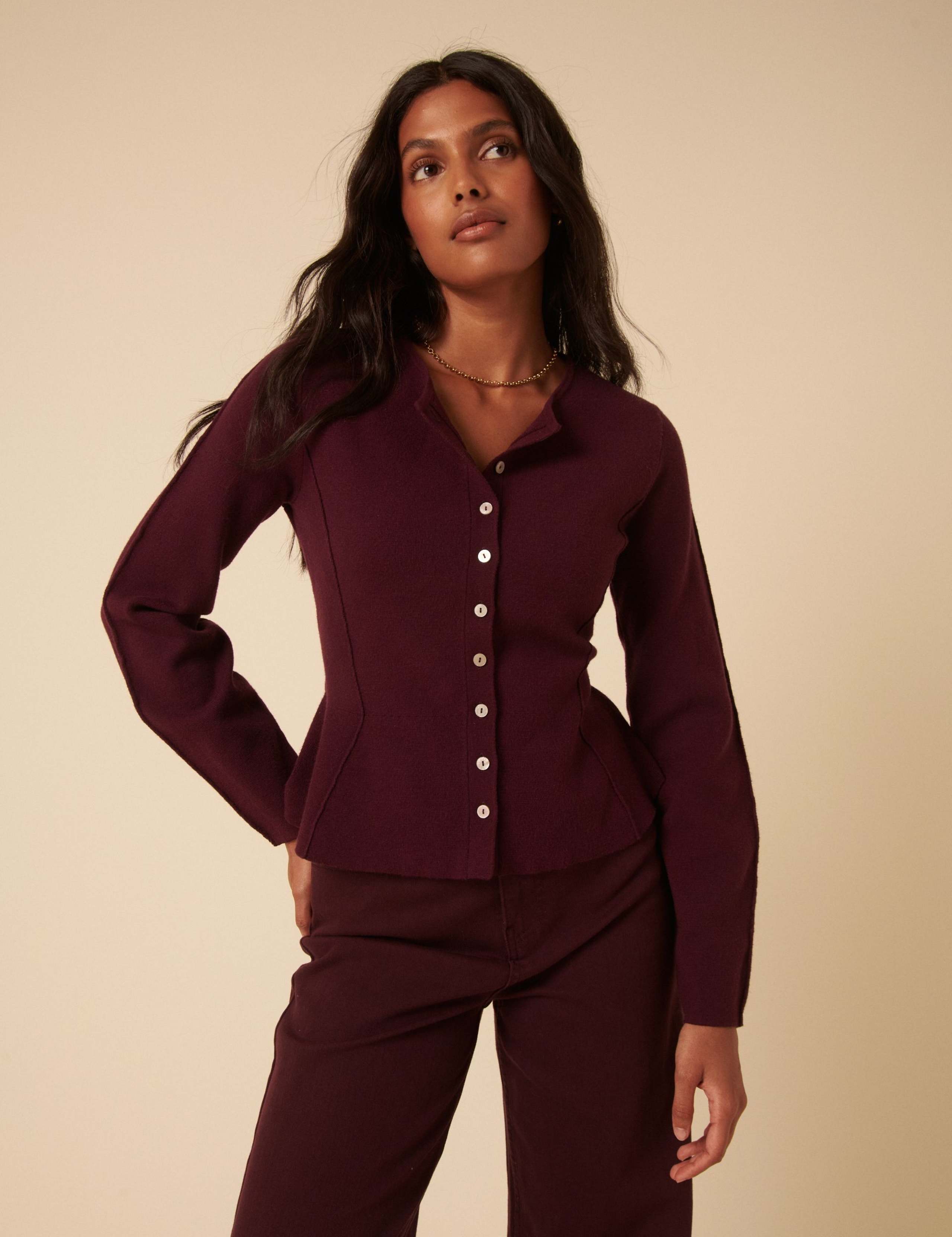 Crew Neck Peplum Waisted Cardigan 2 of 5