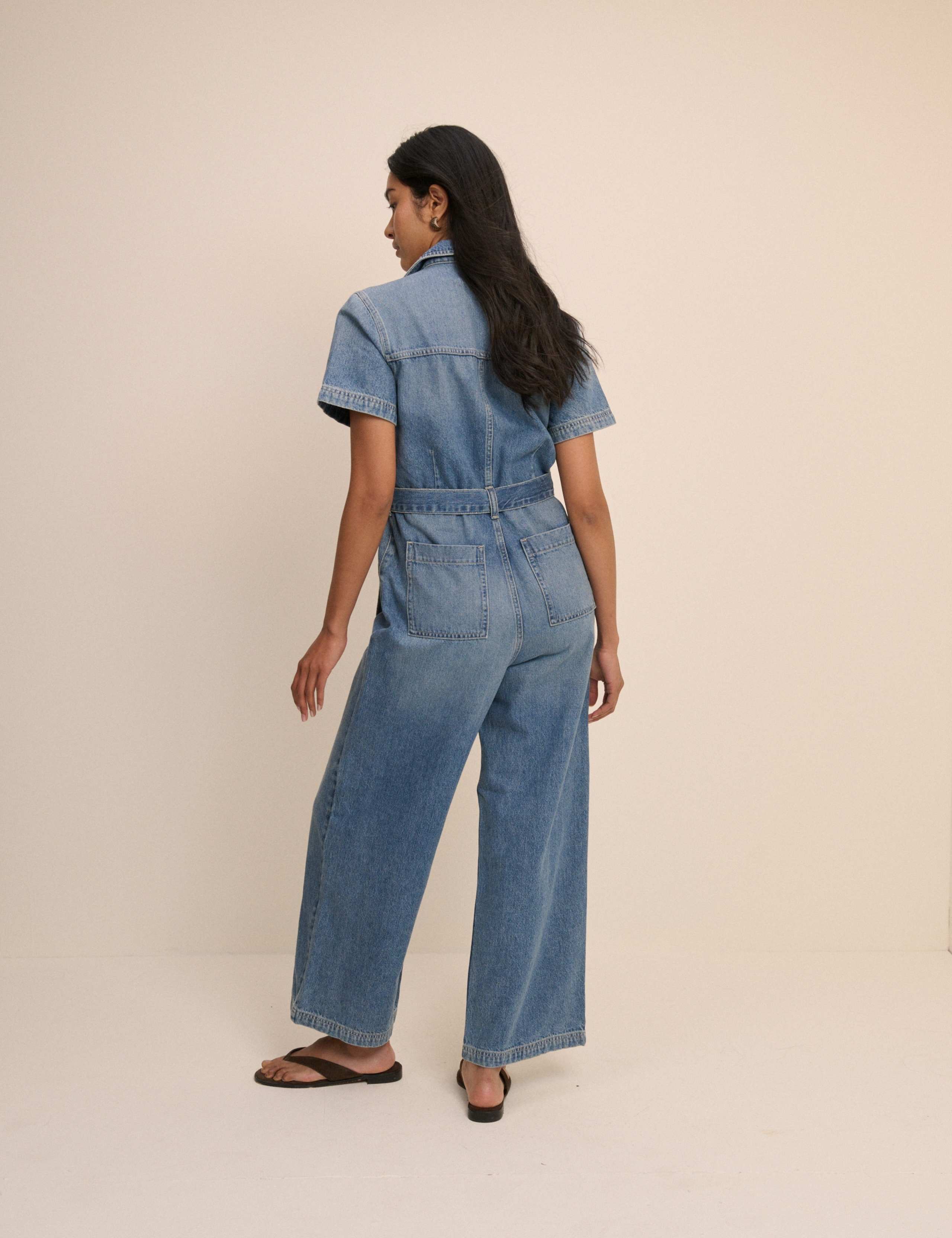 Denim Belted Wide Leg Jumpsuit 2 of 5