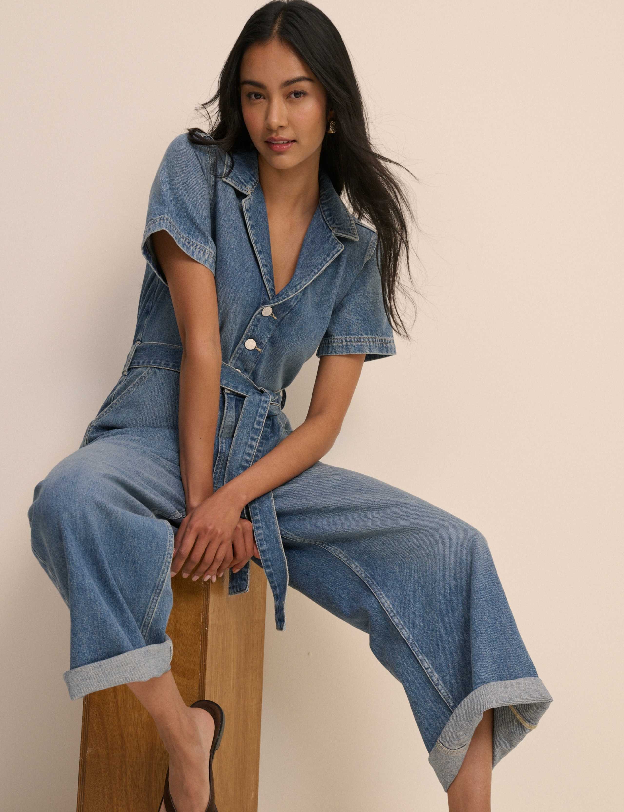 Denim Belted Wide Leg Jumpsuit 4 of 5