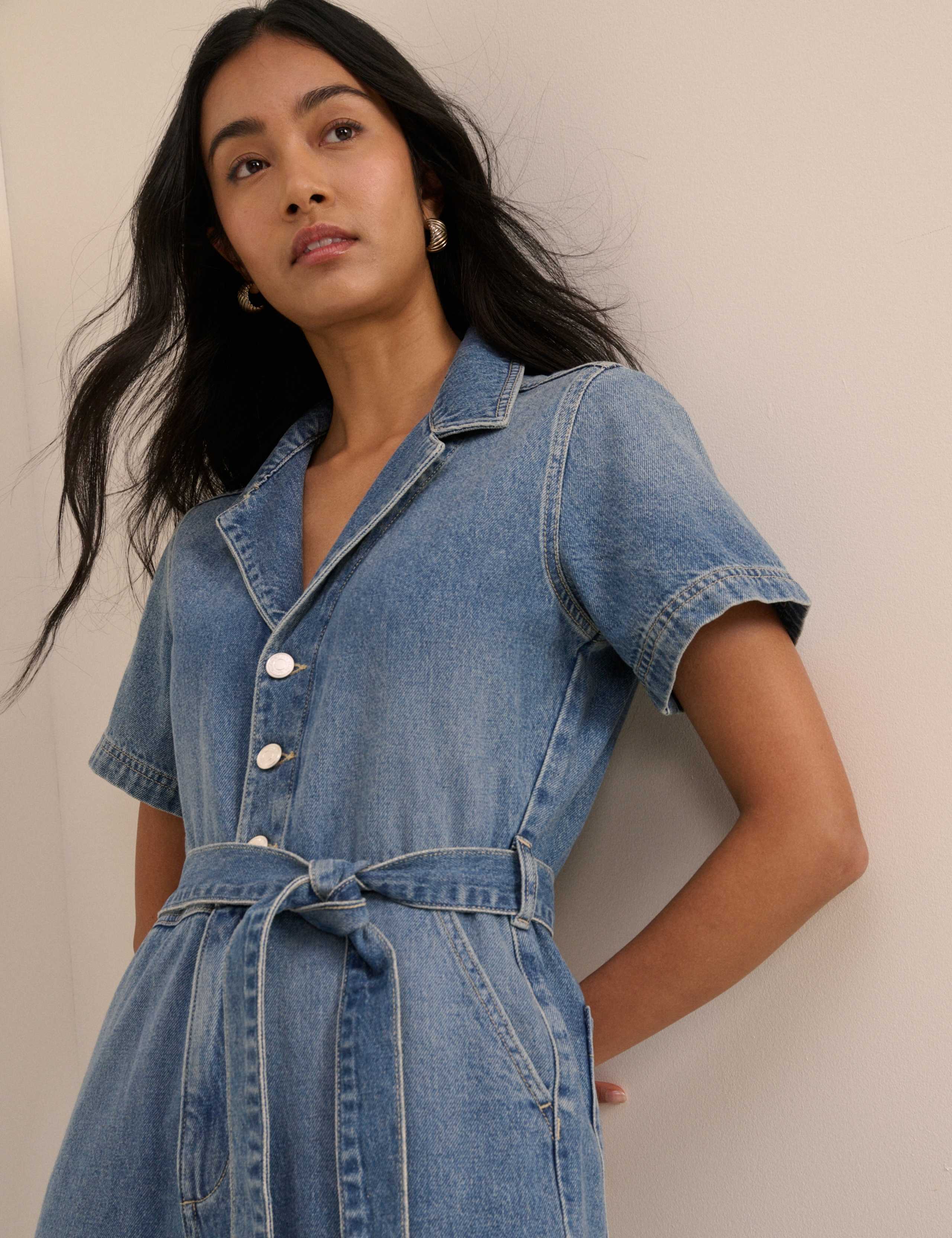Denim Belted Wide Leg Jumpsuit 5 of 5