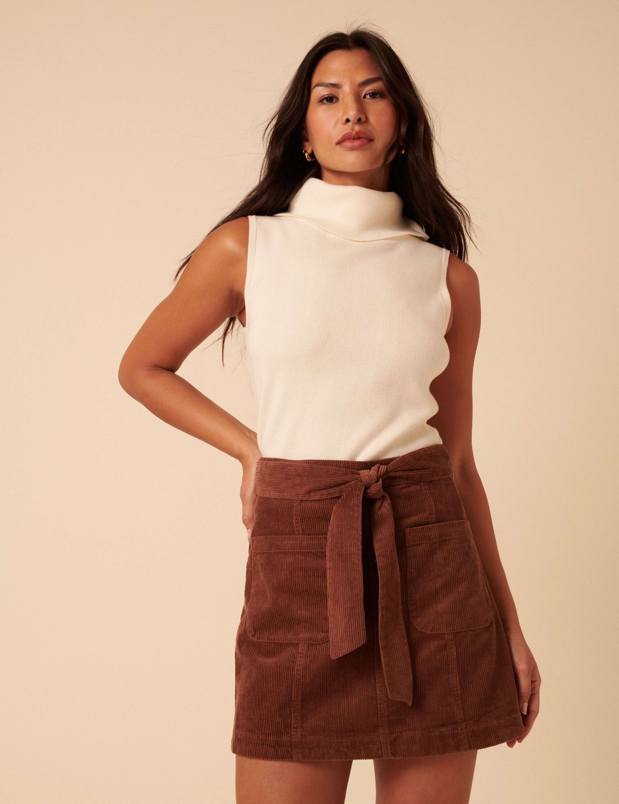 Cord Belted Mini A-Line Skirt 3 of 5