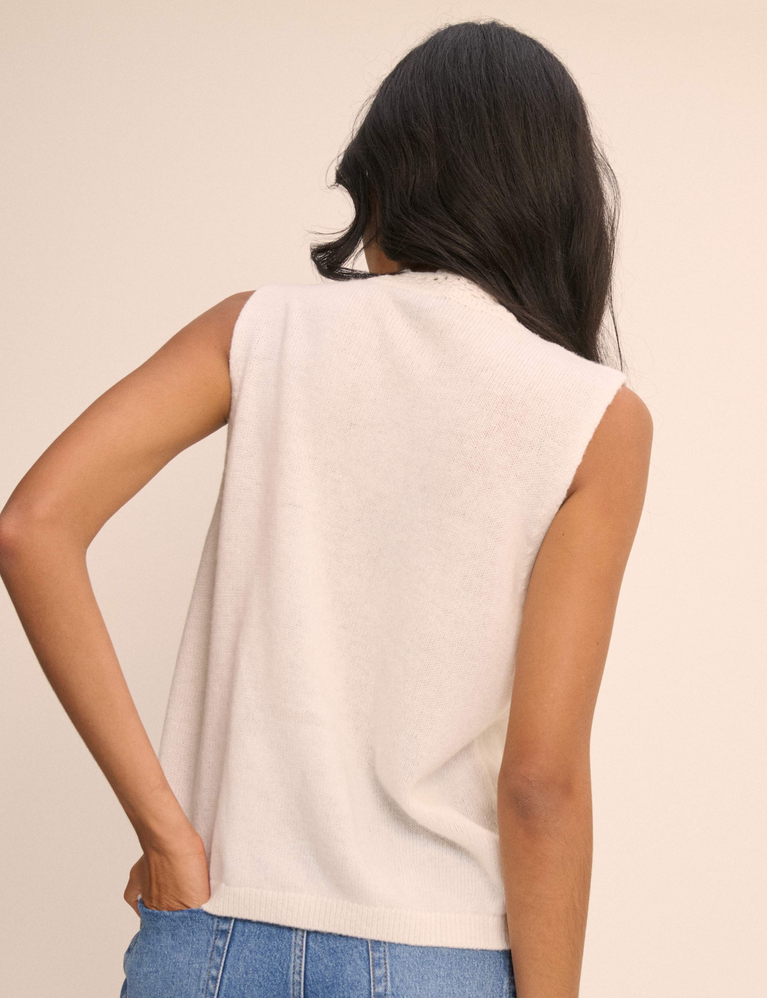 Wool Blend Crochet Trim Sleeveless Cardigan 2 of 5