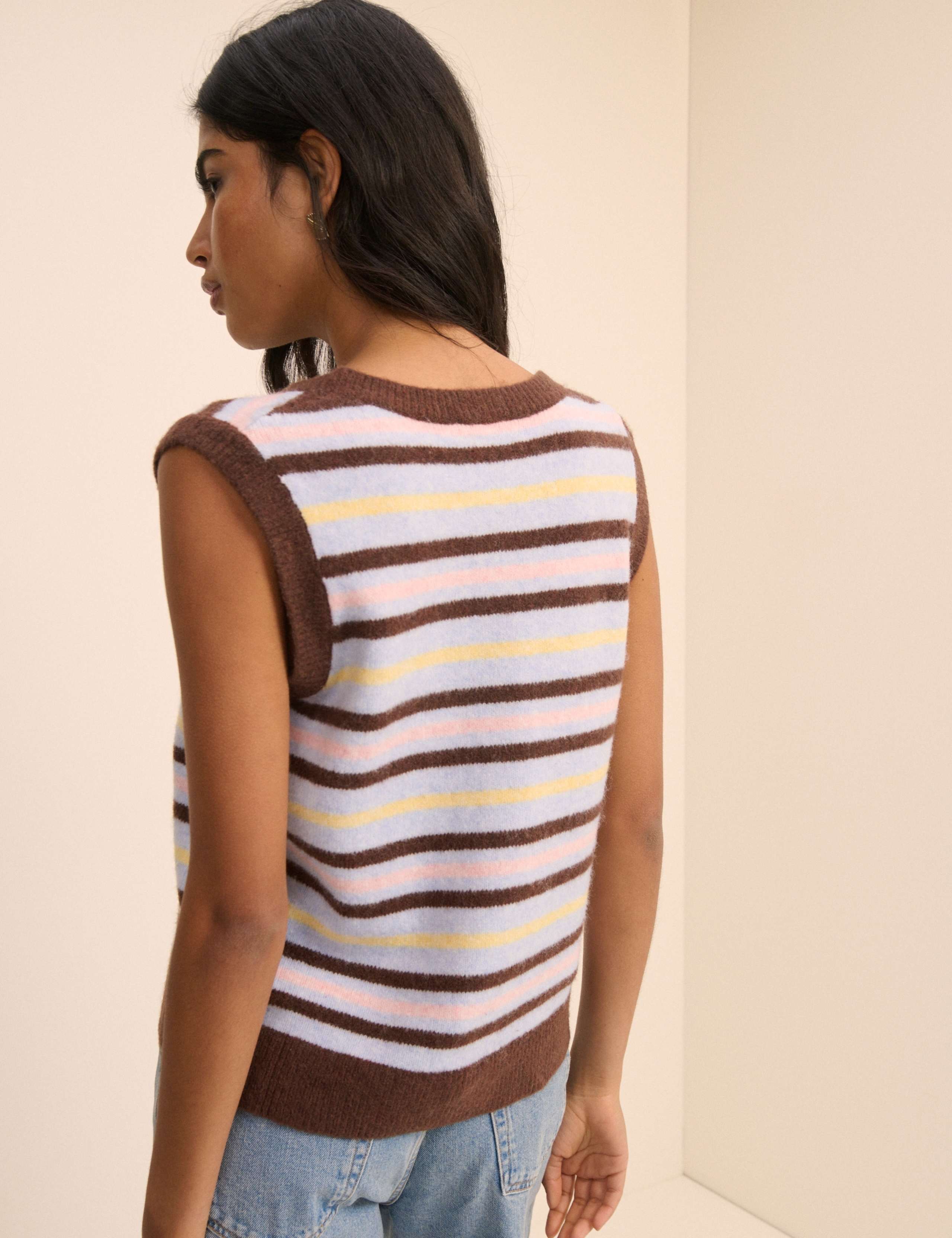 Striped Sleeveless Cardigan with Wool 2 of 5