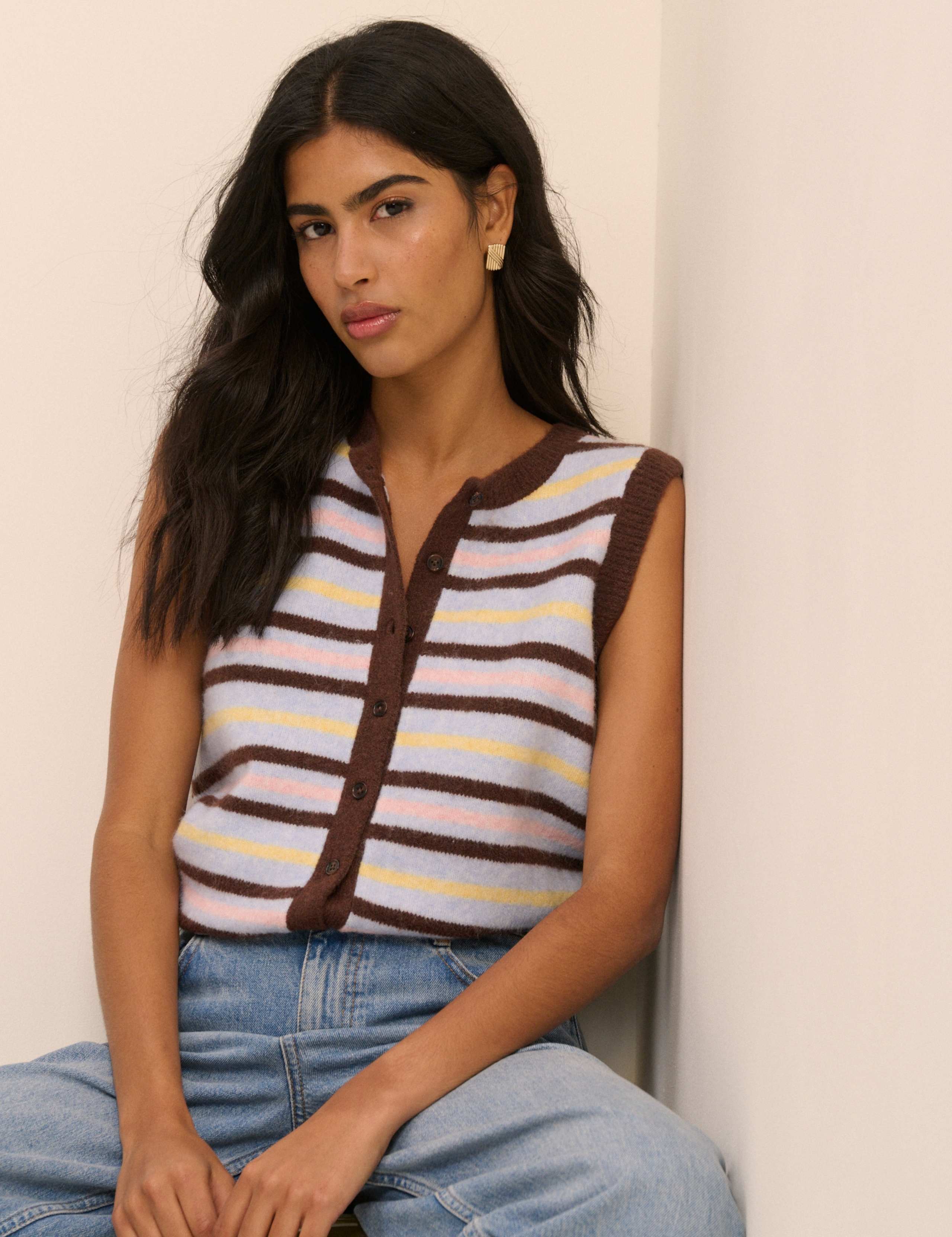 Striped Sleeveless Cardigan with Wool 3 of 5