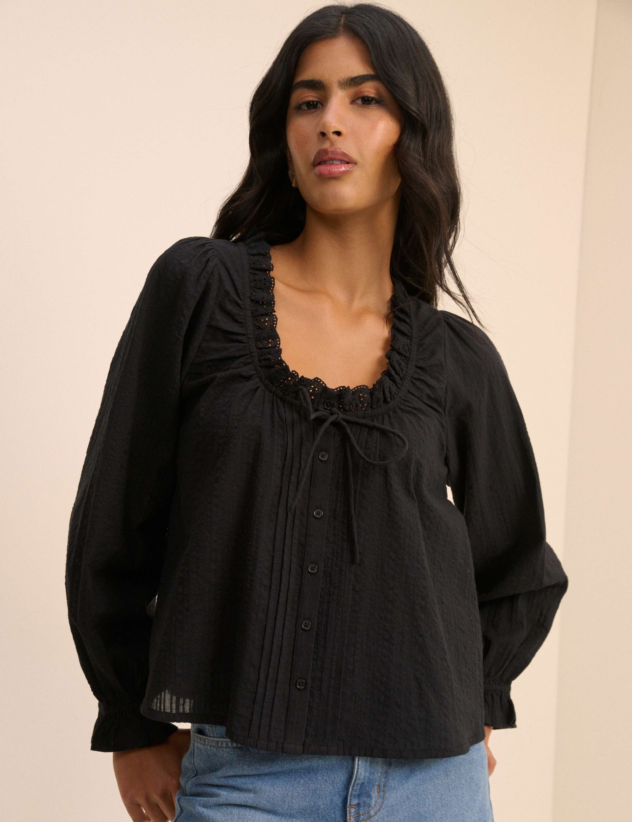 Pure Cotton Broderie Scoop Neck Blouse 1 of 5