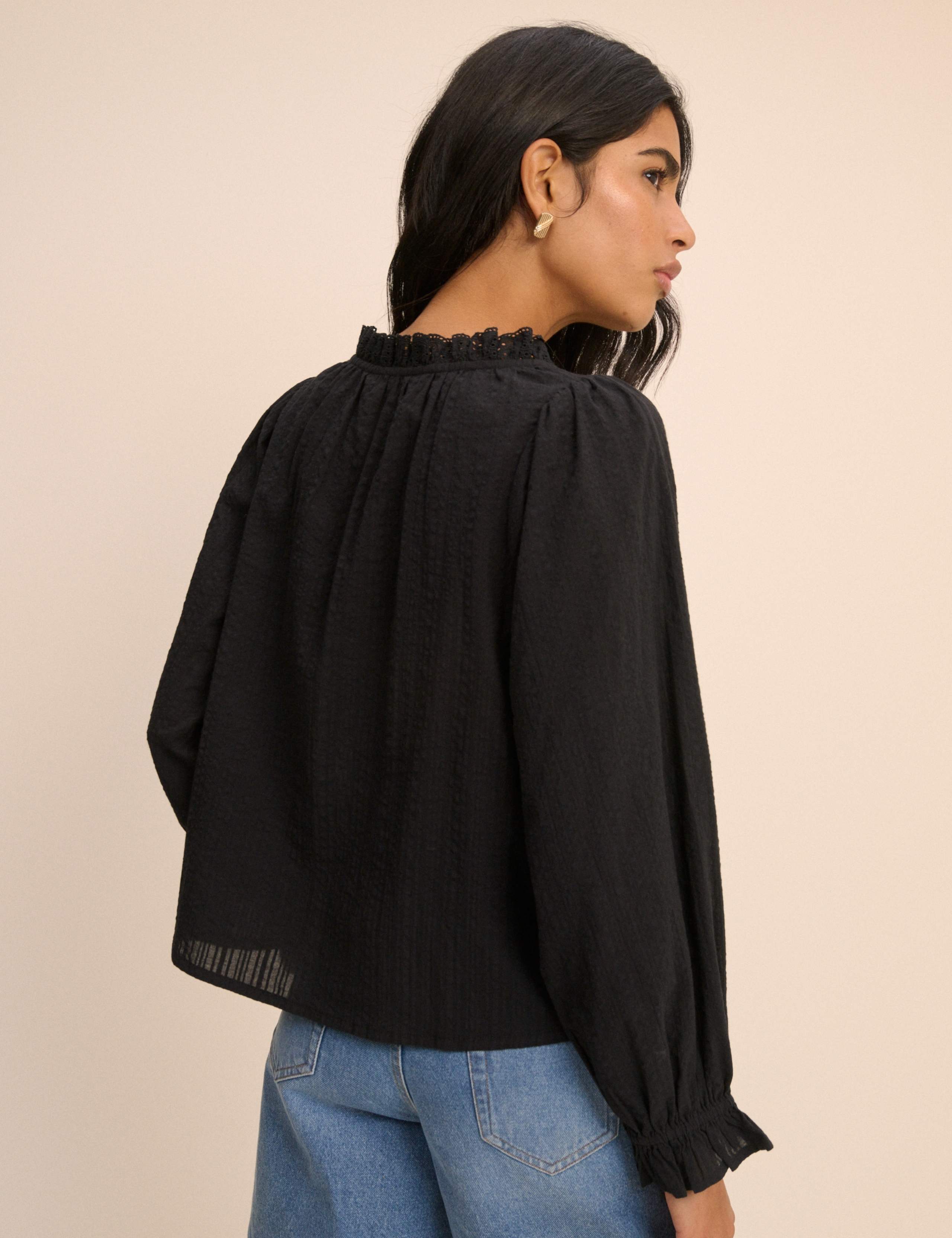 Pure Cotton Broderie Scoop Neck Blouse 2 of 5