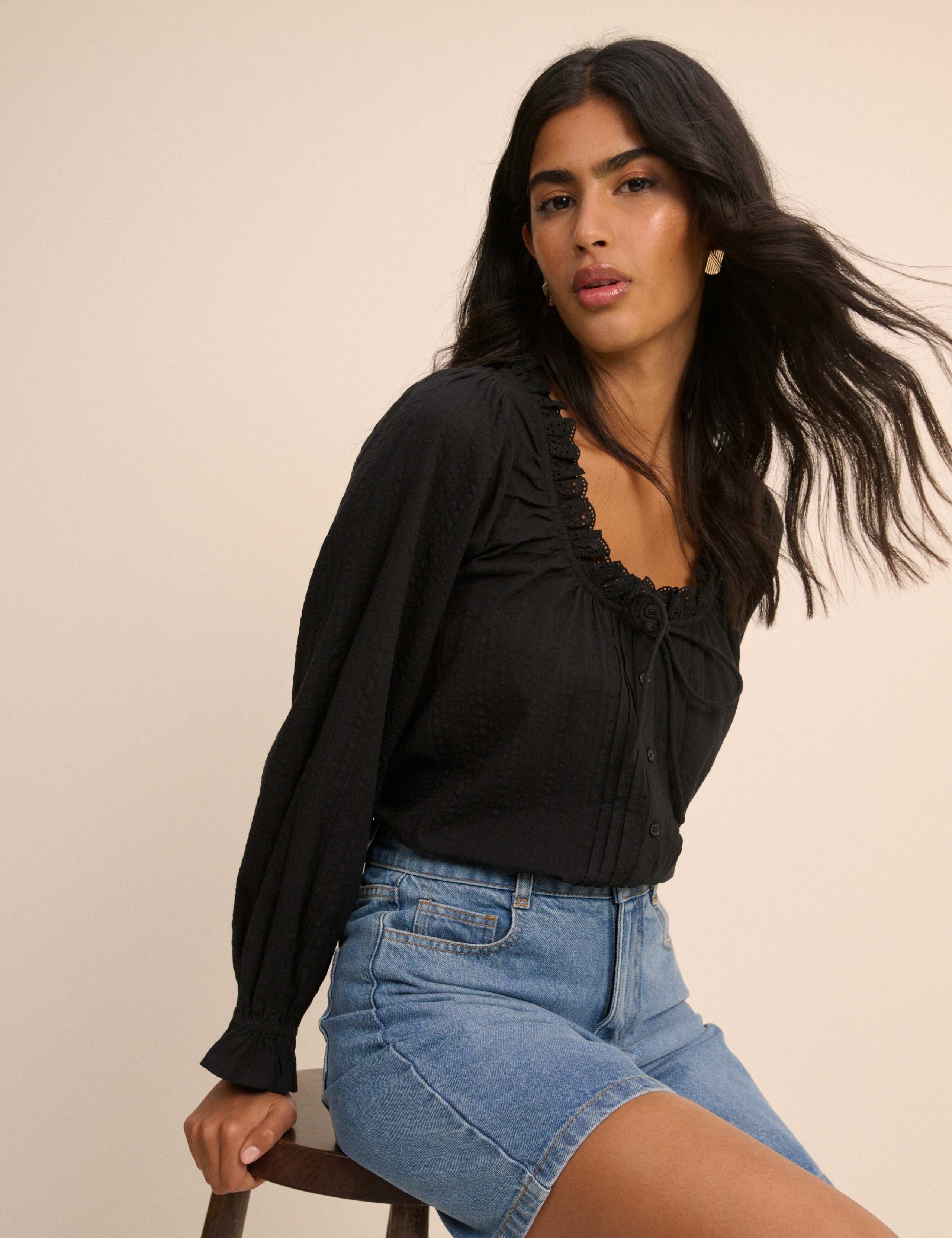 Pure Cotton Broderie Scoop Neck Blouse 3 of 5