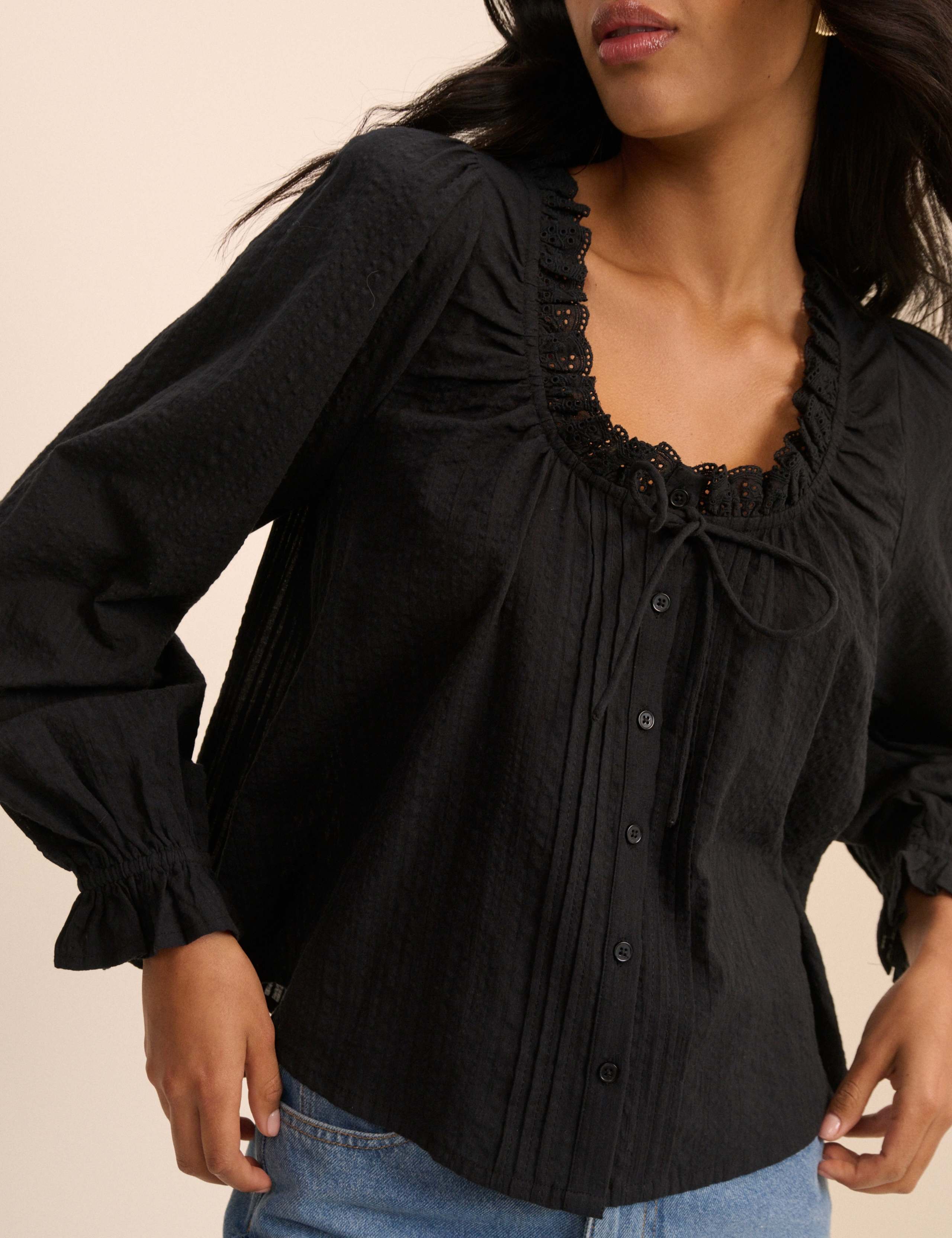 Pure Cotton Broderie Scoop Neck Blouse 4 of 5