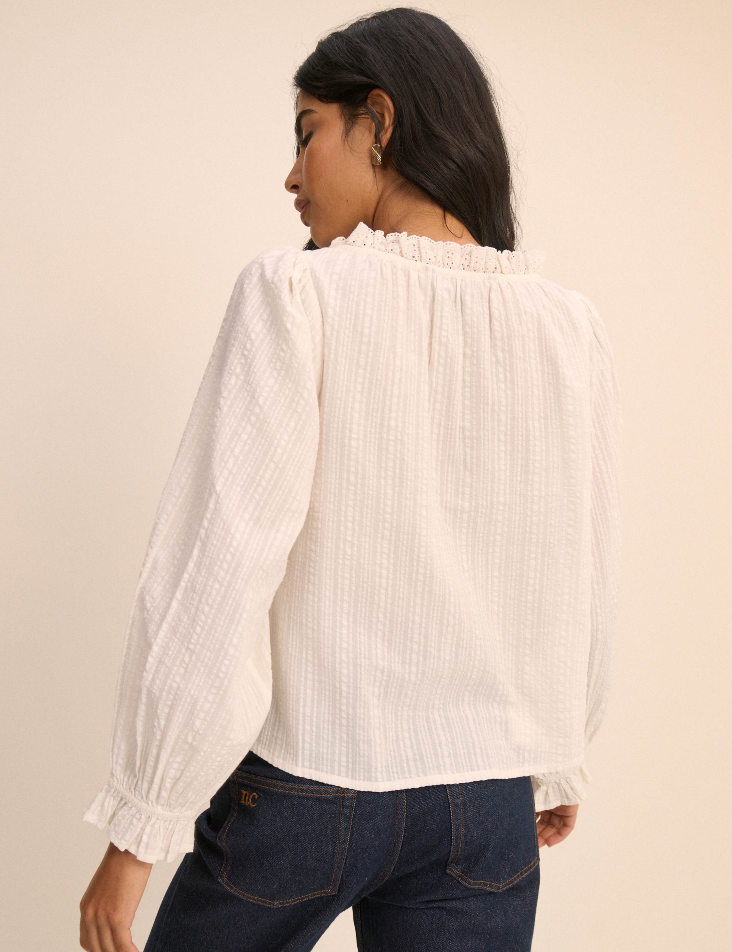 Pure Cotton Broderie Scoop Neck Blouse 2 of 5
