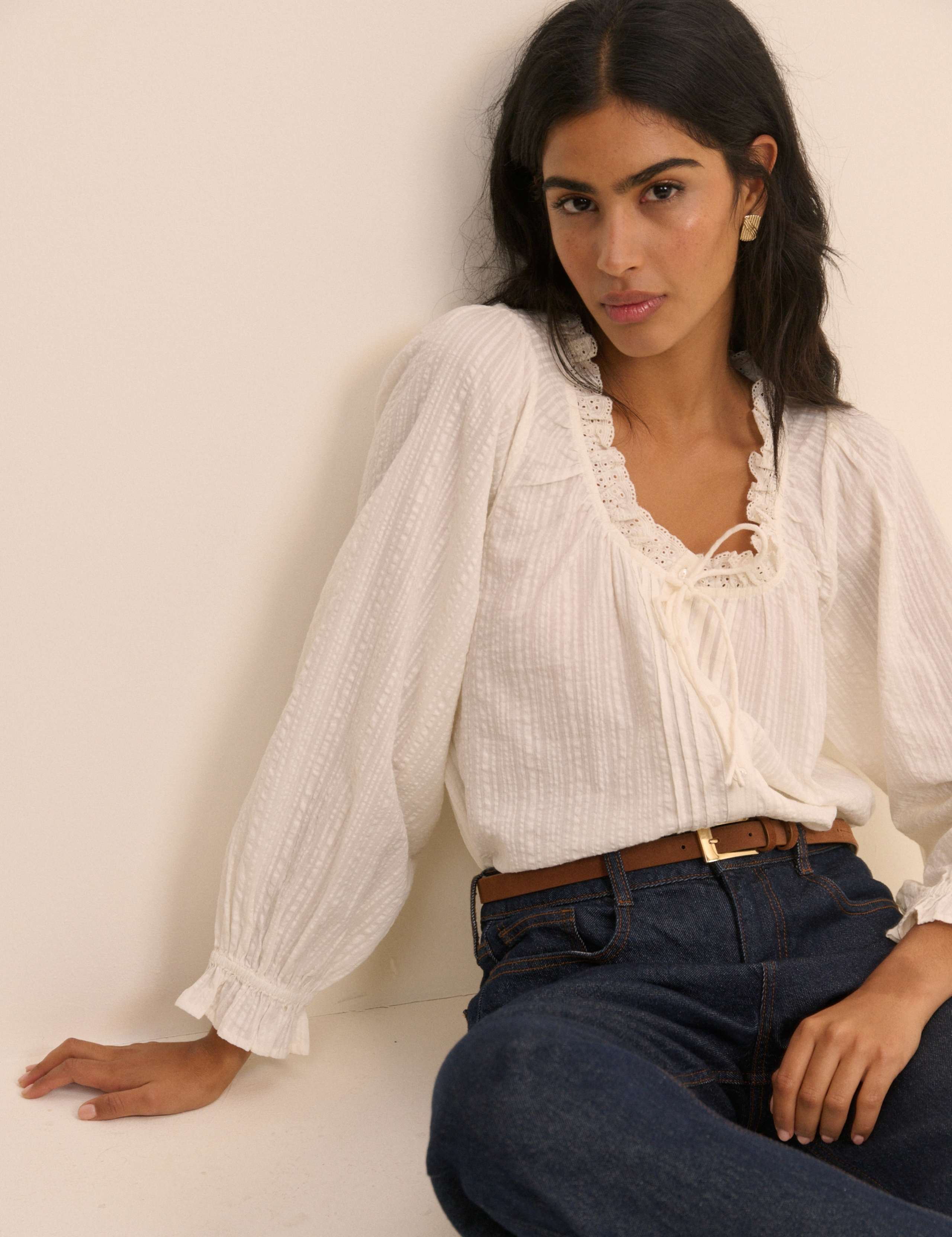 Pure Cotton Broderie Scoop Neck Blouse 3 of 5