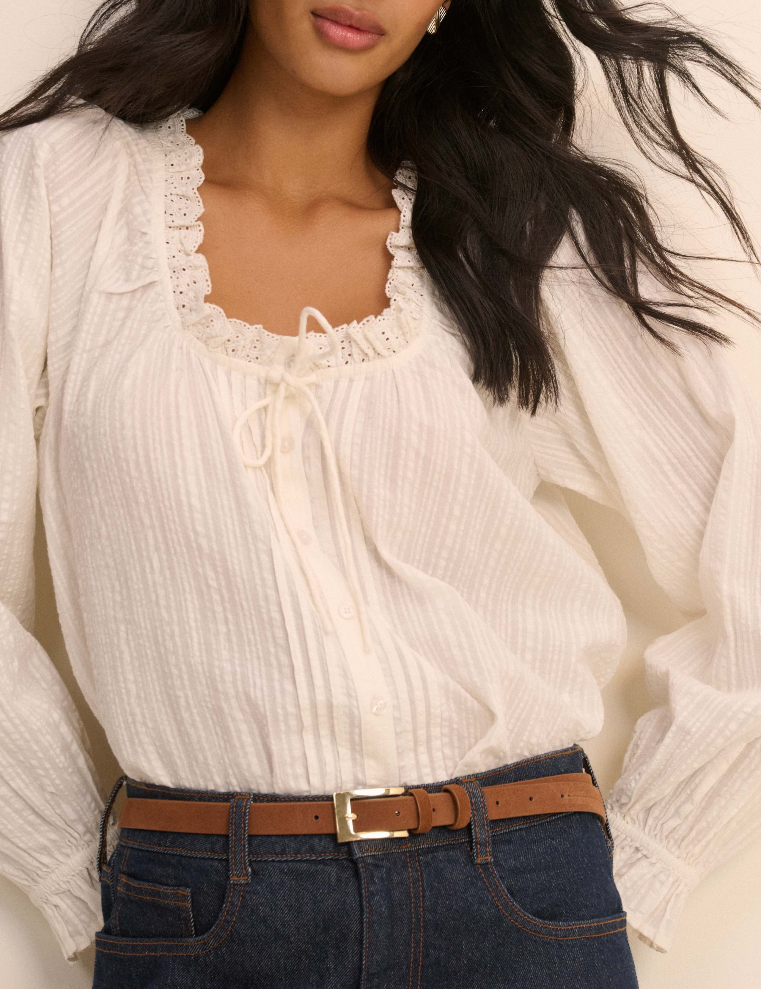 Pure Cotton Broderie Scoop Neck Blouse 4 of 5