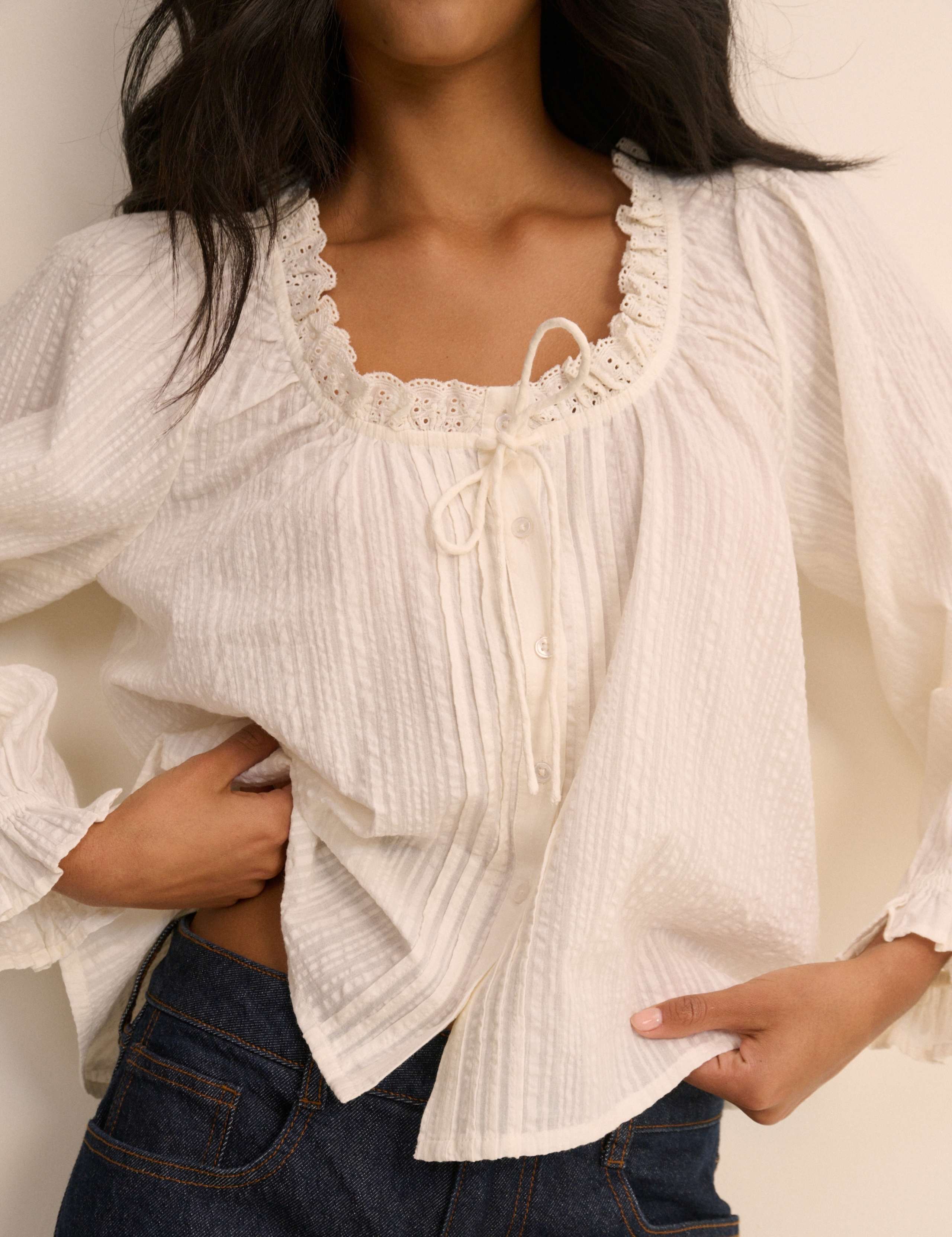 Pure Cotton Broderie Scoop Neck Blouse 5 of 5