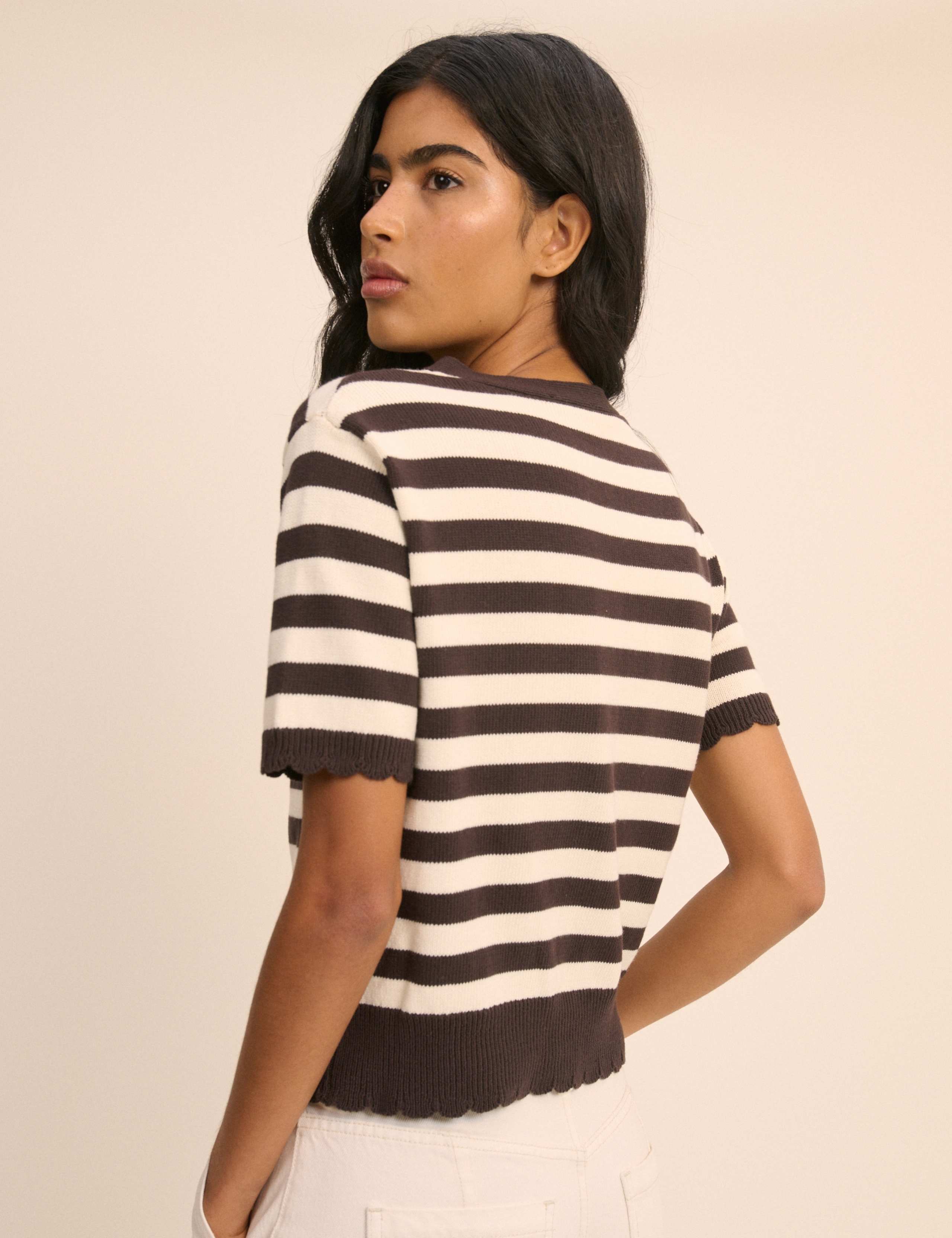 Pure Cotton Striped Tie Neck Cardigan 2 of 5