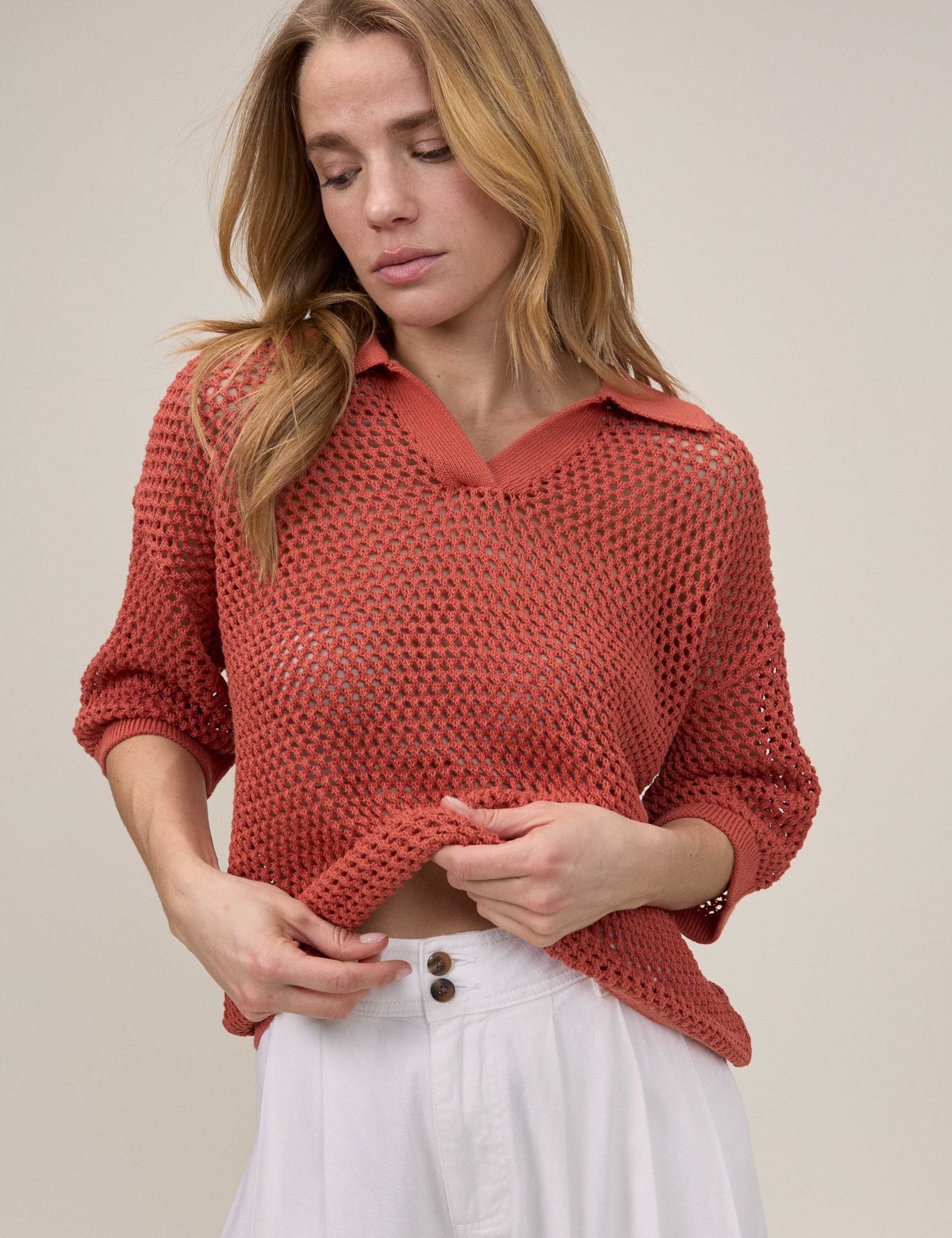 Pure Cotton Mesh Stitch Open Collar Polo 3 of 5