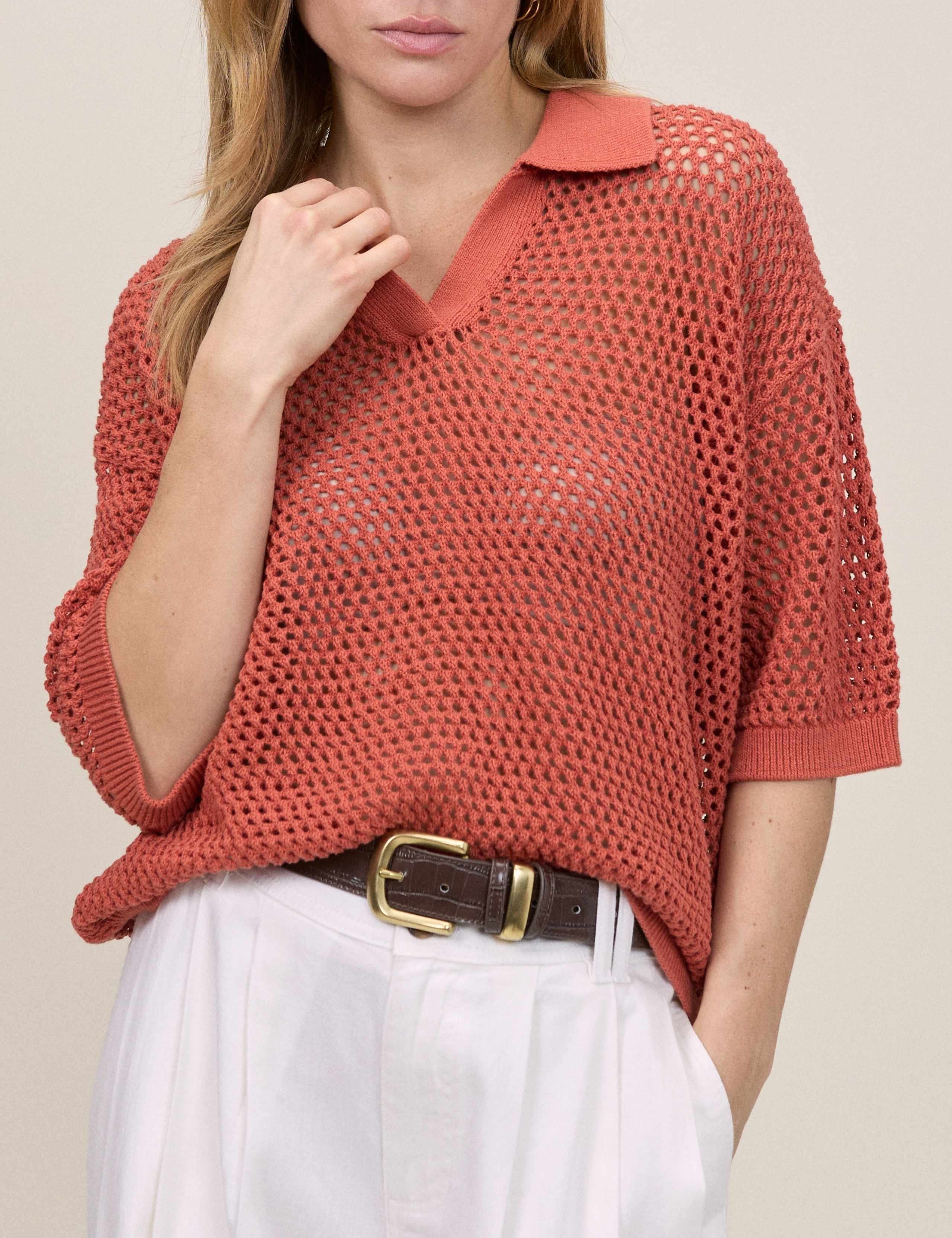Pure Cotton Mesh Stitch Open Collar Polo 4 of 5