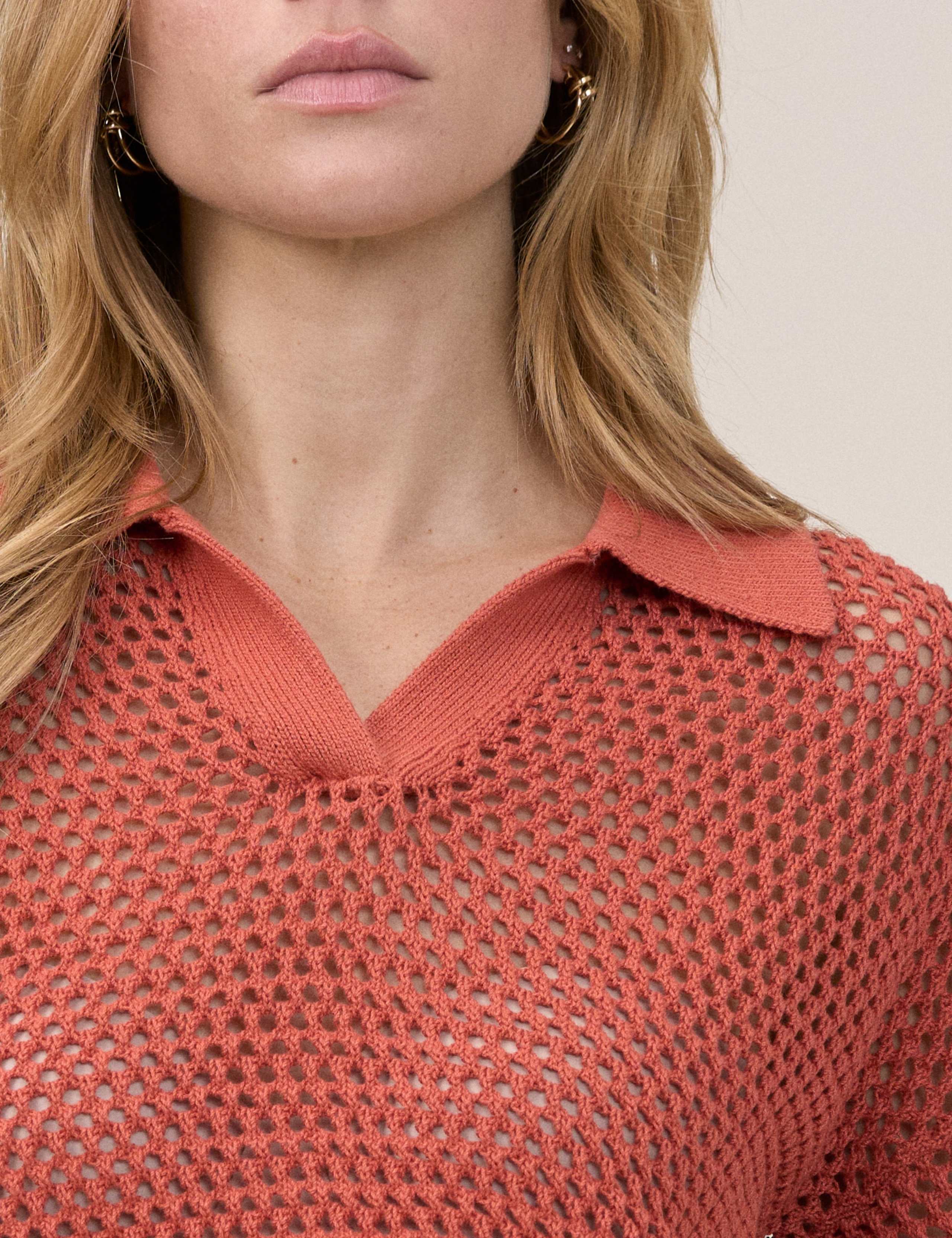 Pure Cotton Mesh Stitch Open Collar Polo 5 of 5