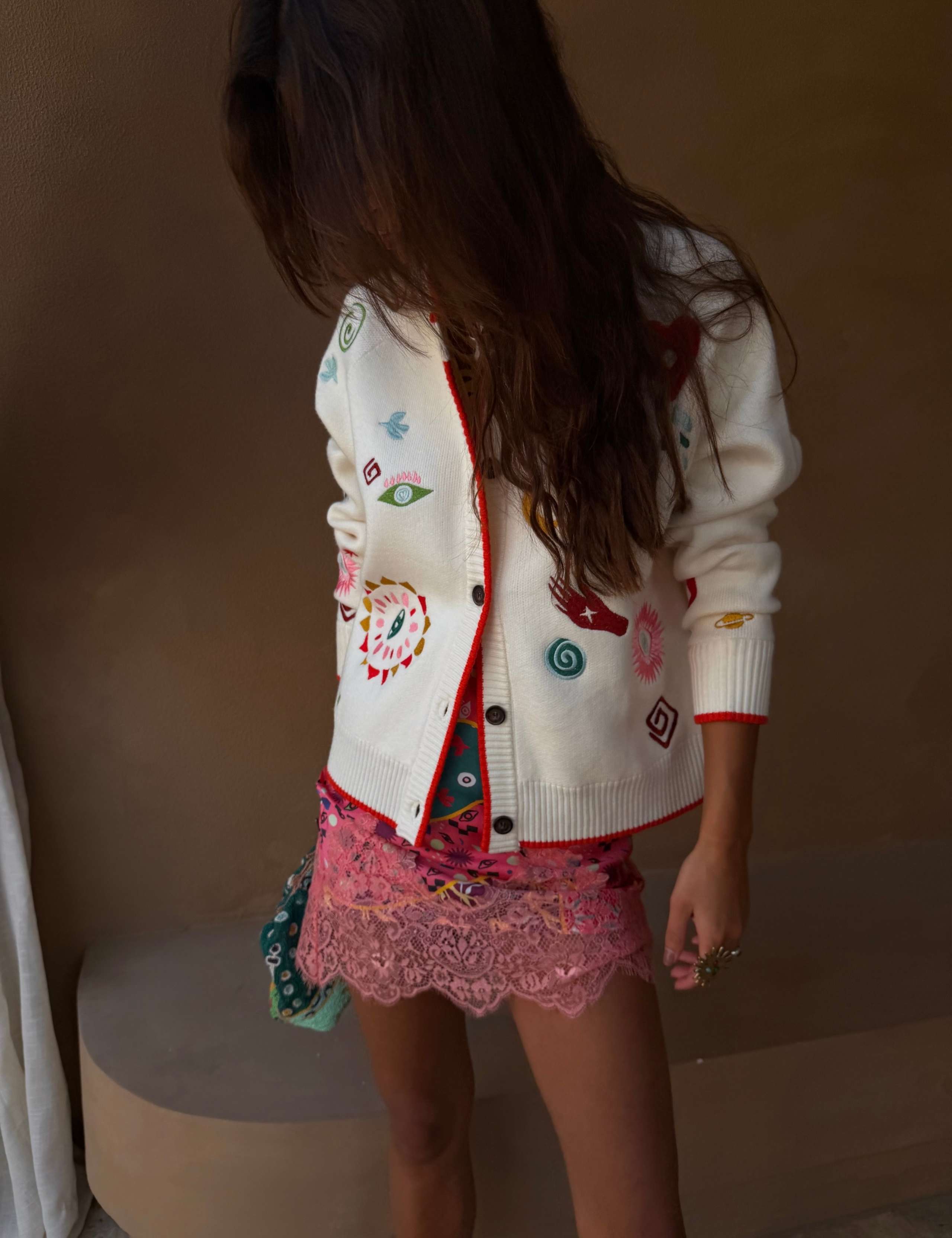 Embroidered Crew Neck Cardigan 3 of 4