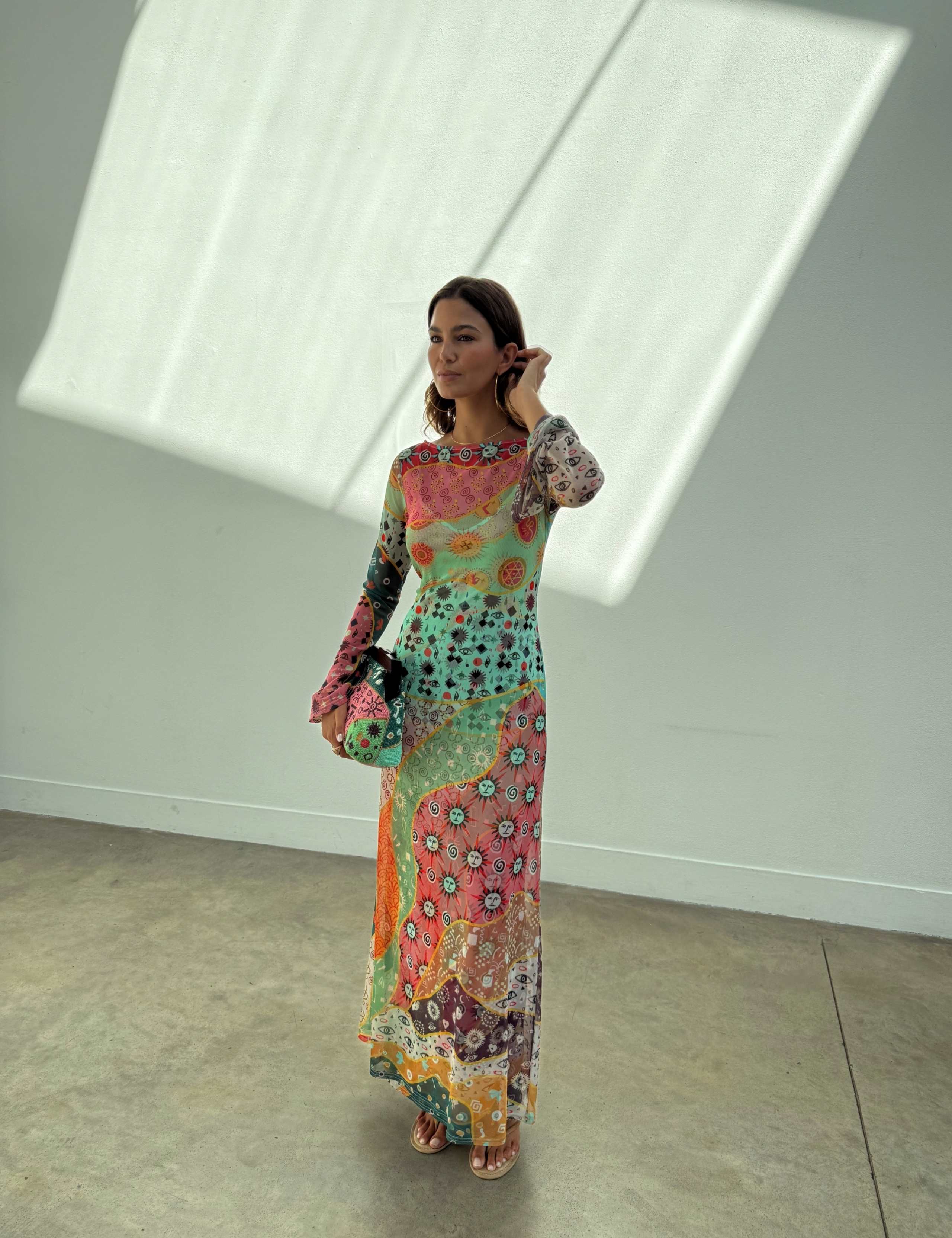 Mesh Printed Slash Neck Midaxi Column Dress 2 of 4