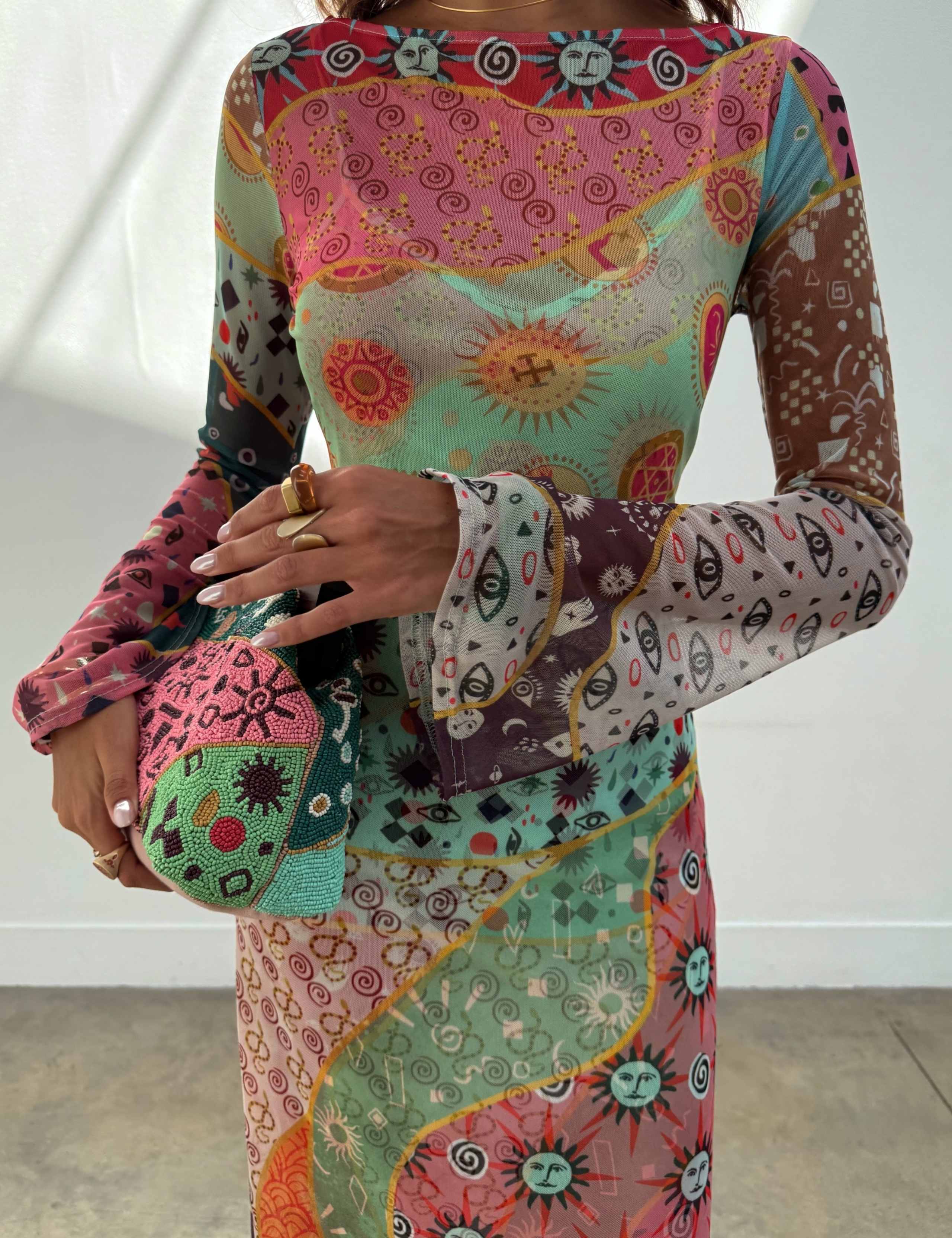 Mesh Printed Slash Neck Midaxi Column Dress 3 of 4
