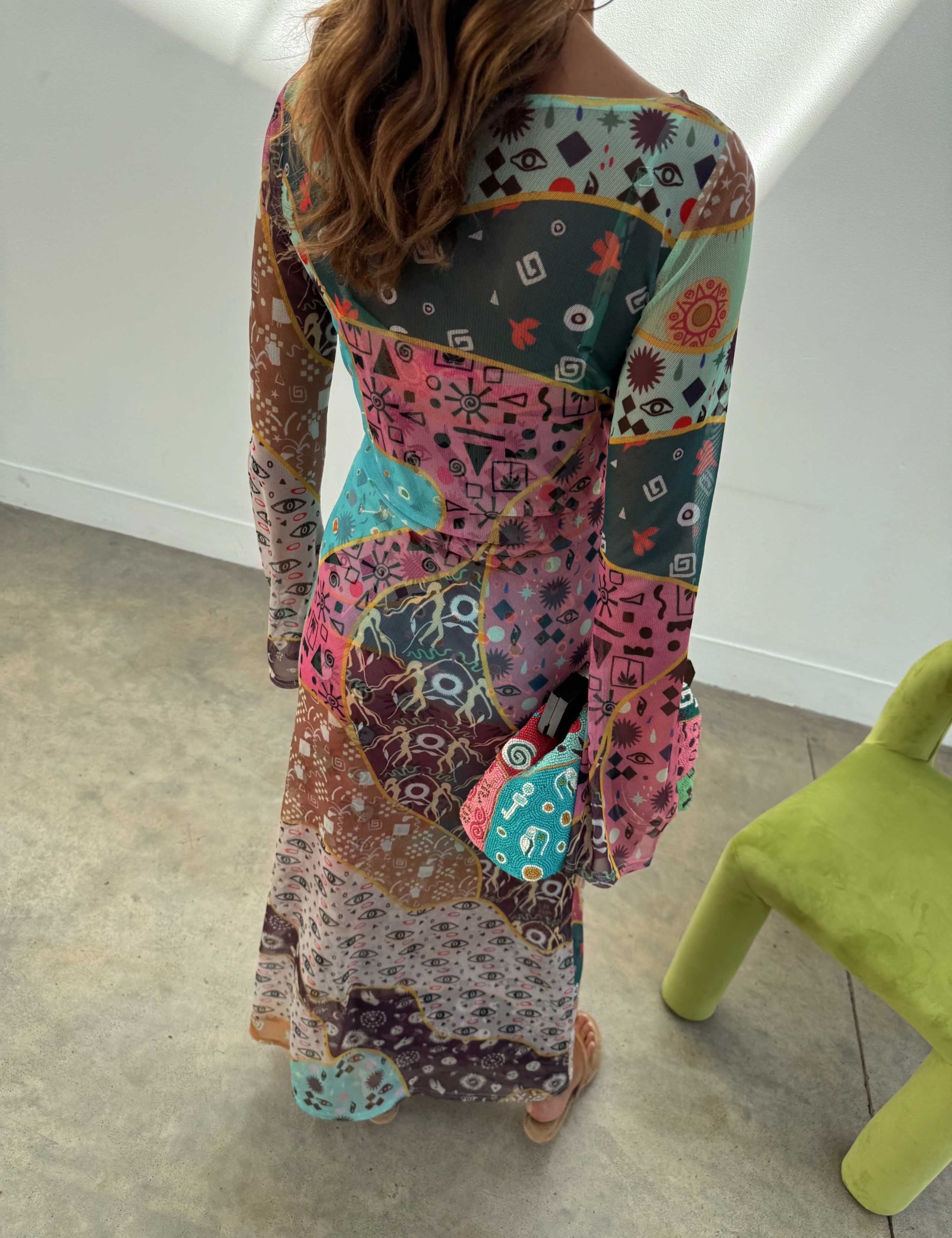 Mesh Printed Slash Neck Midaxi Column Dress 4 of 4