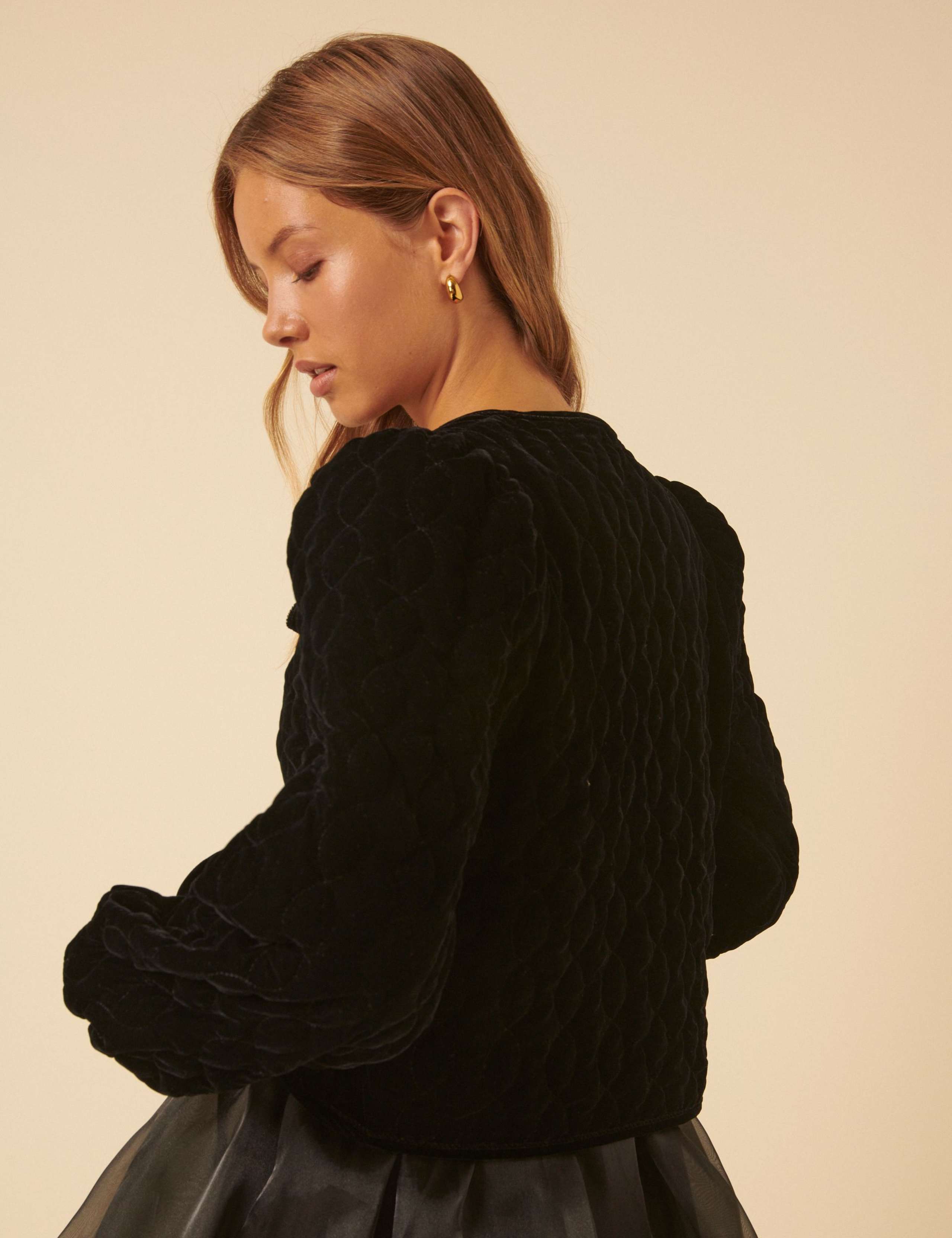 Velvet Tie Front Quilted Cropped Jacket 3 of 5