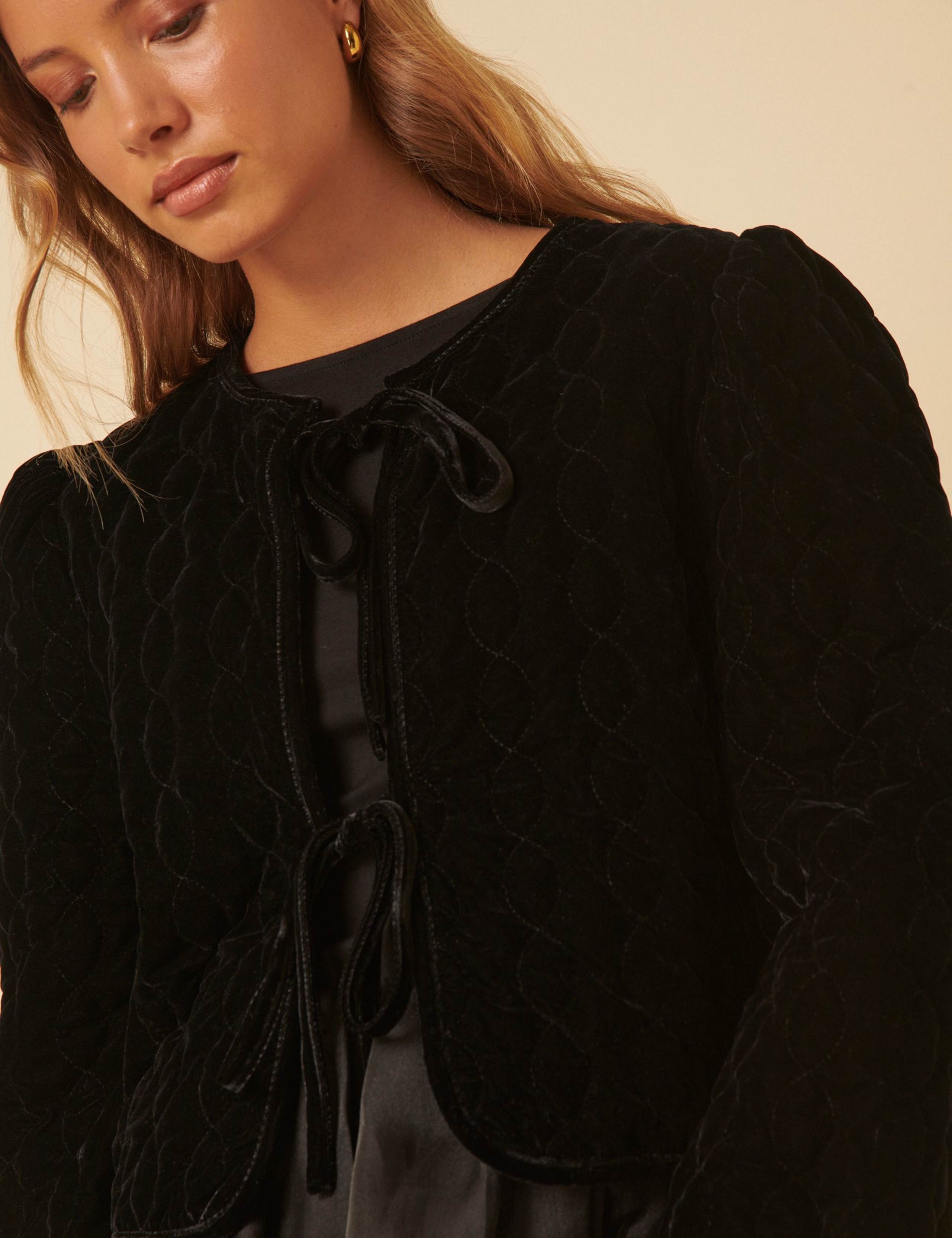 Velvet Tie Front Quilted Cropped Jacket 4 of 5