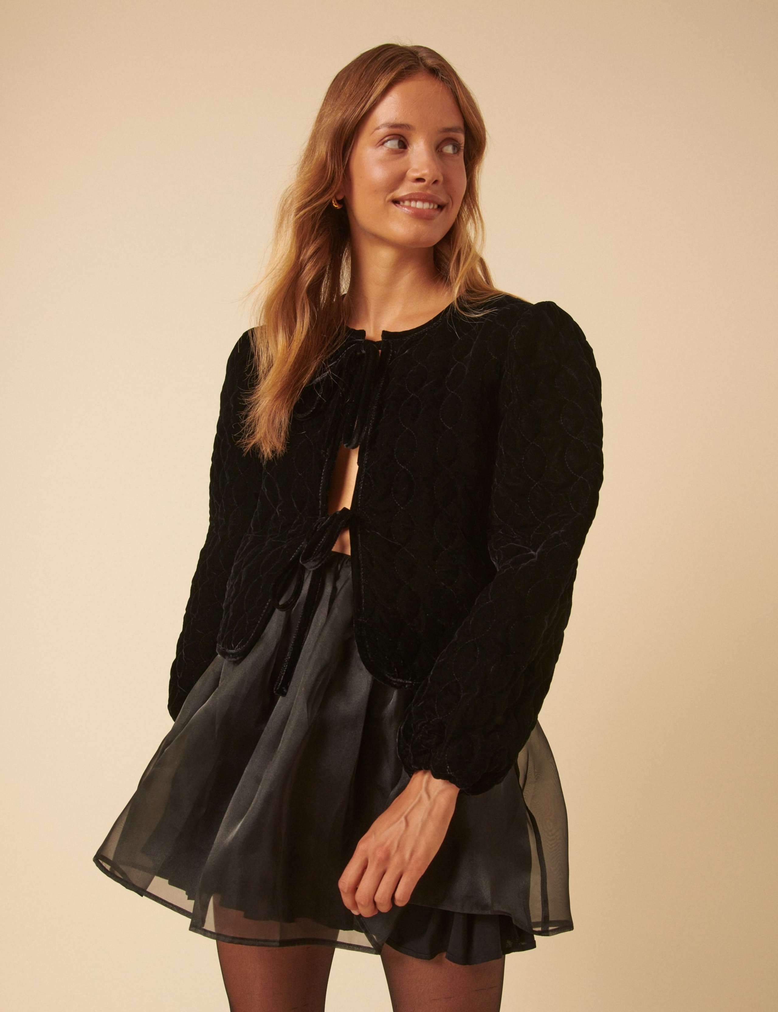 Velvet Tie Front Quilted Cropped Jacket 5 of 5