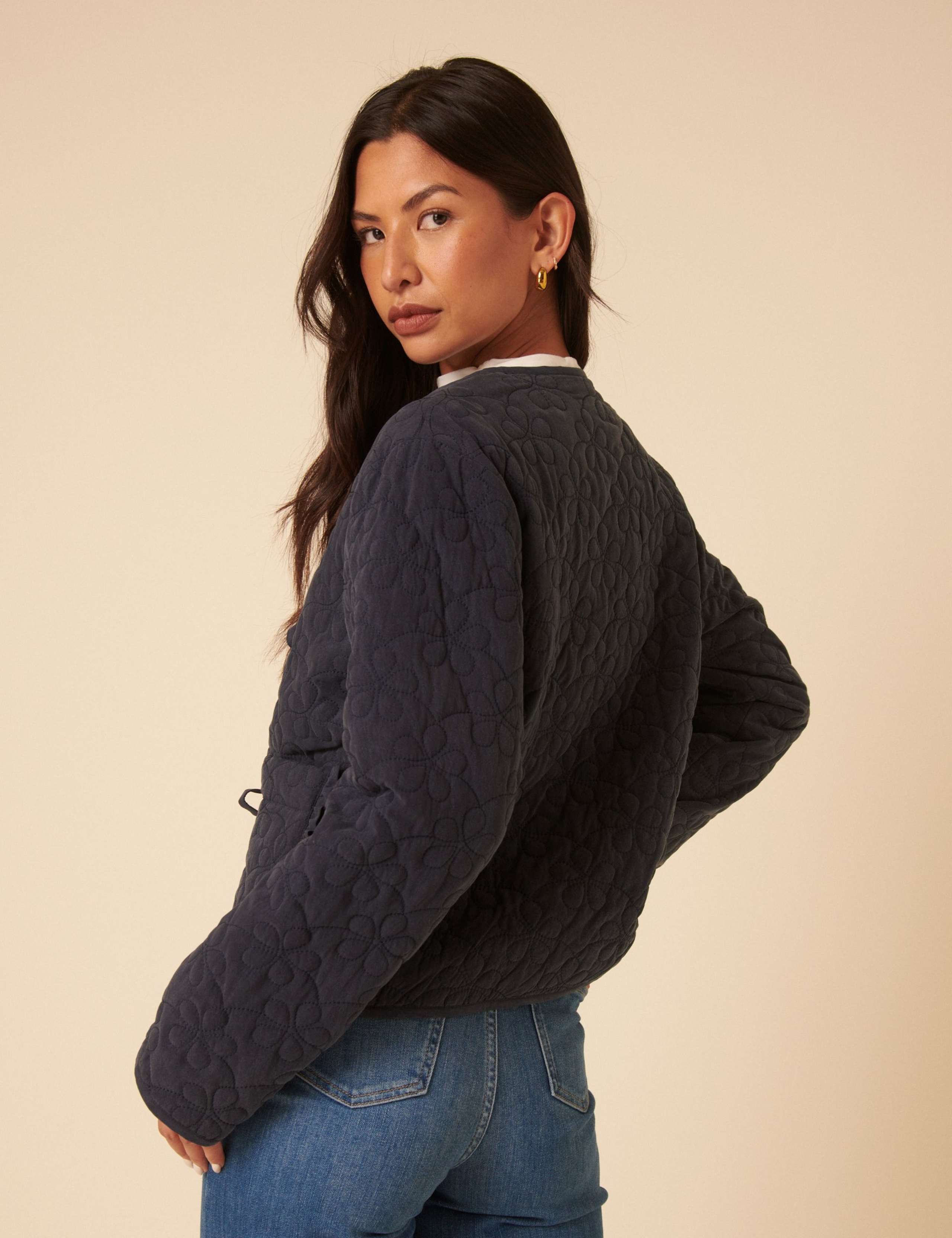 Pure Lyocell Tie Front Quilted Bomber Jacket 2 of 5