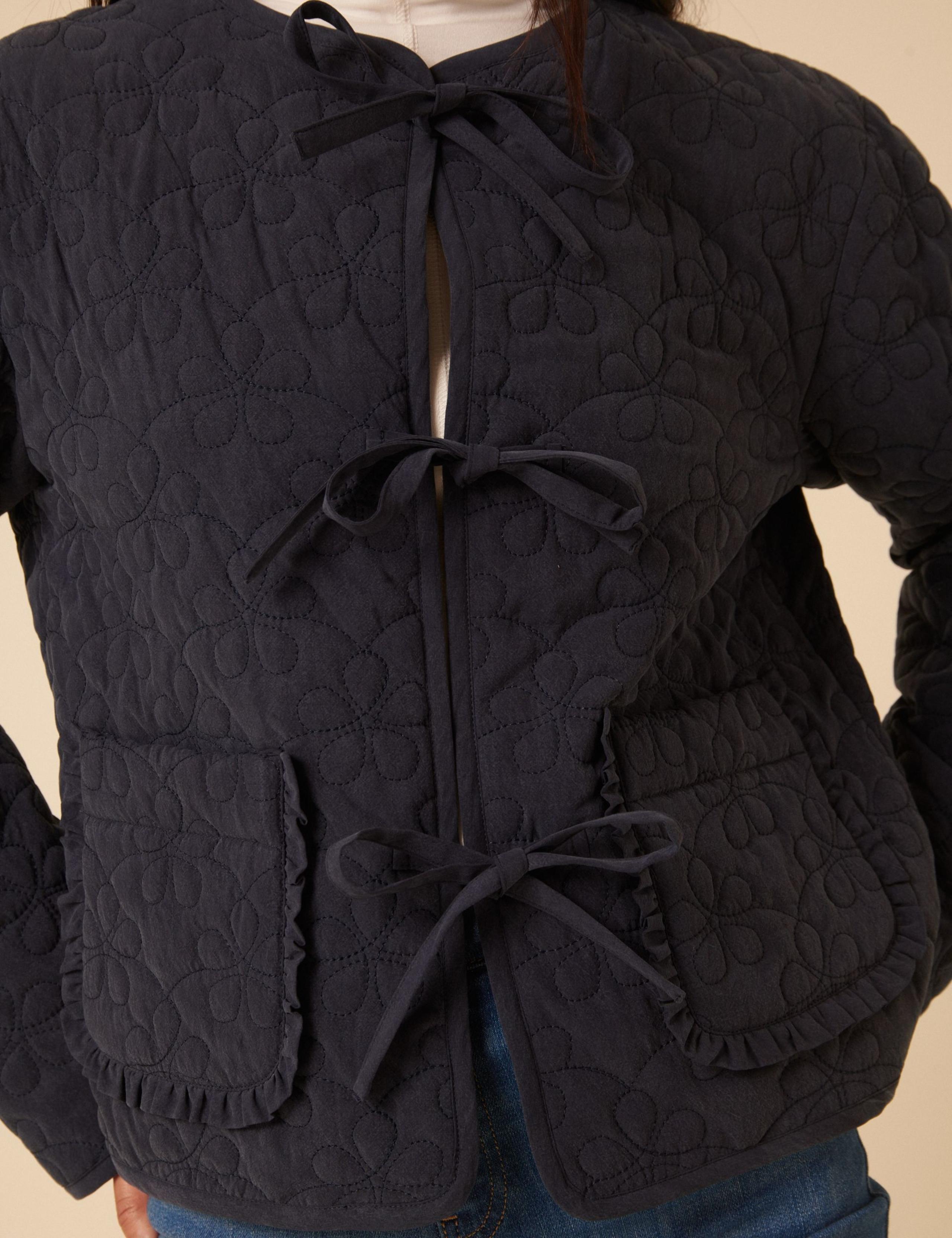 Pure Lyocell Tie Front Quilted Bomber Jacket 3 of 5
