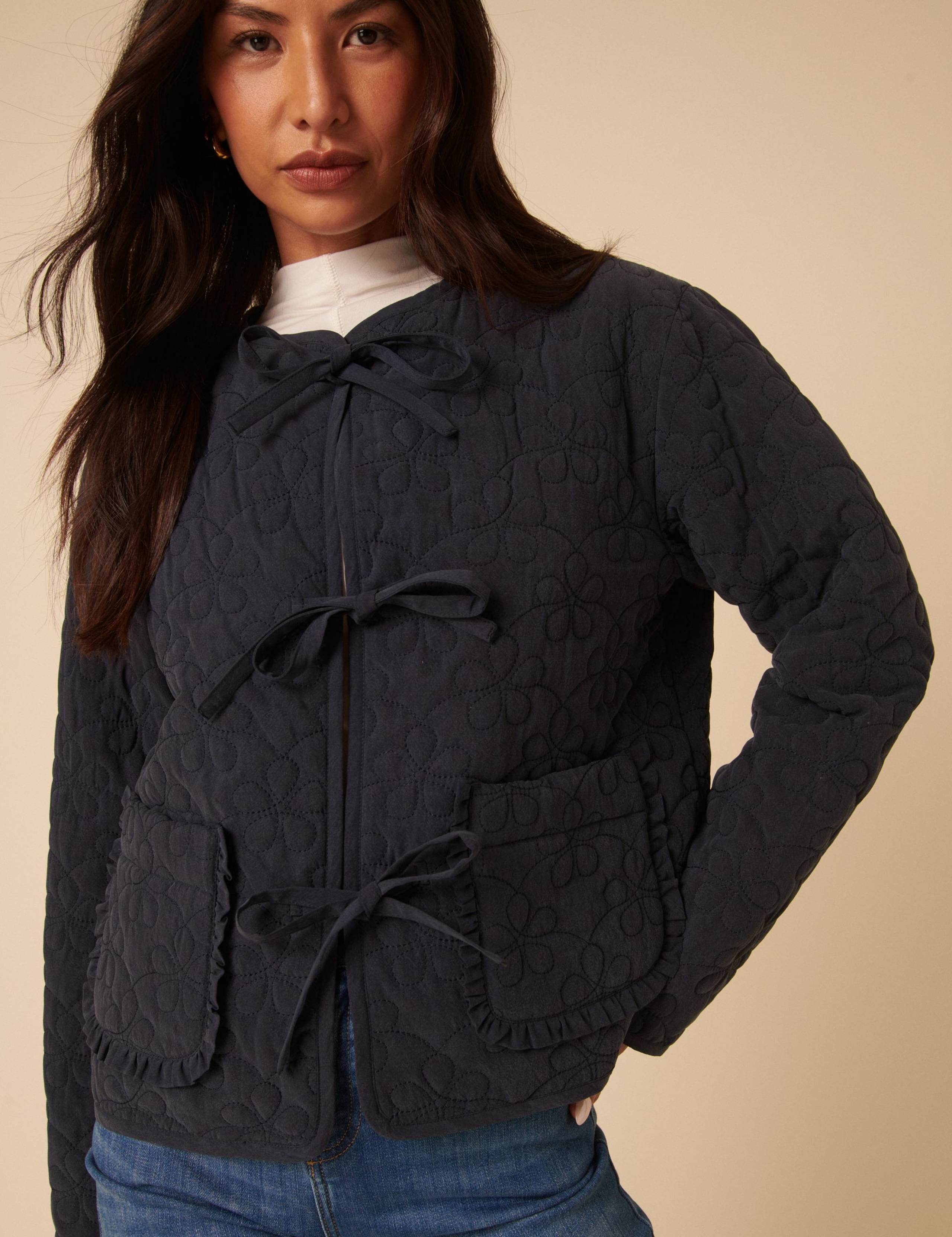 Pure Lyocell Tie Front Quilted Bomber Jacket 5 of 5