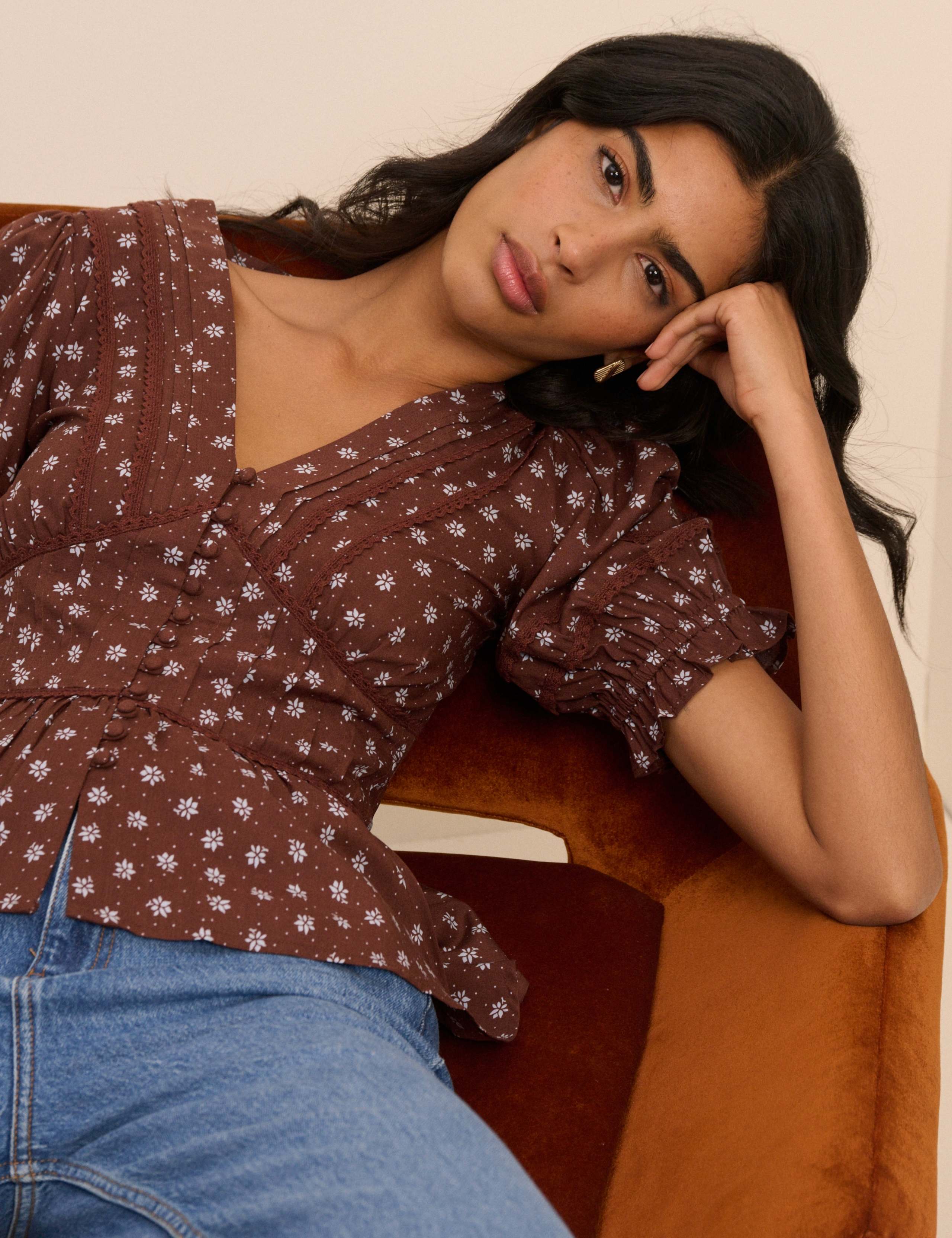 Pure Cotton Floral V-Neck Blouse 3 of 5