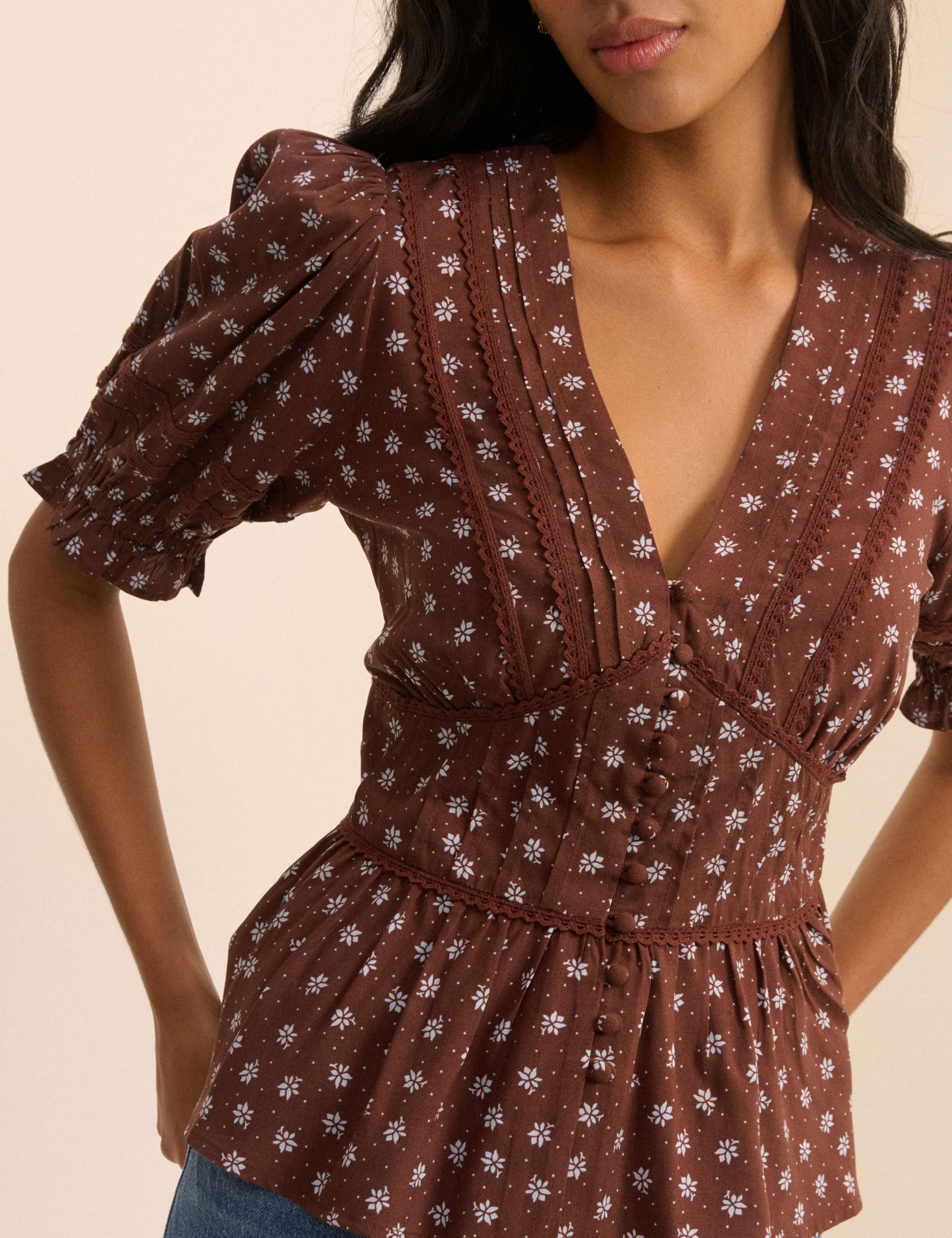 Pure Cotton Floral V-Neck Blouse 4 of 5