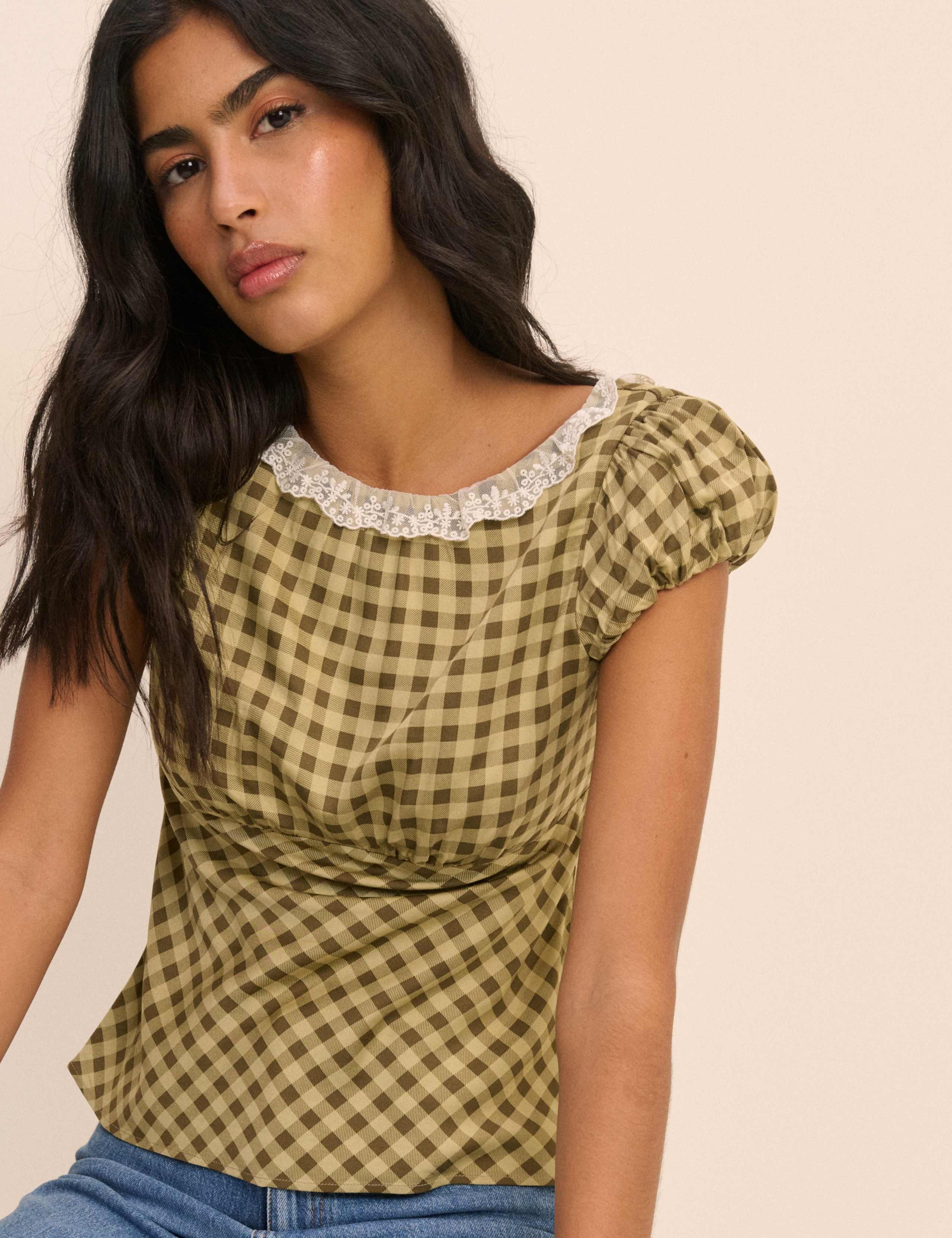 Checked Lace Detail Top 3 of 5