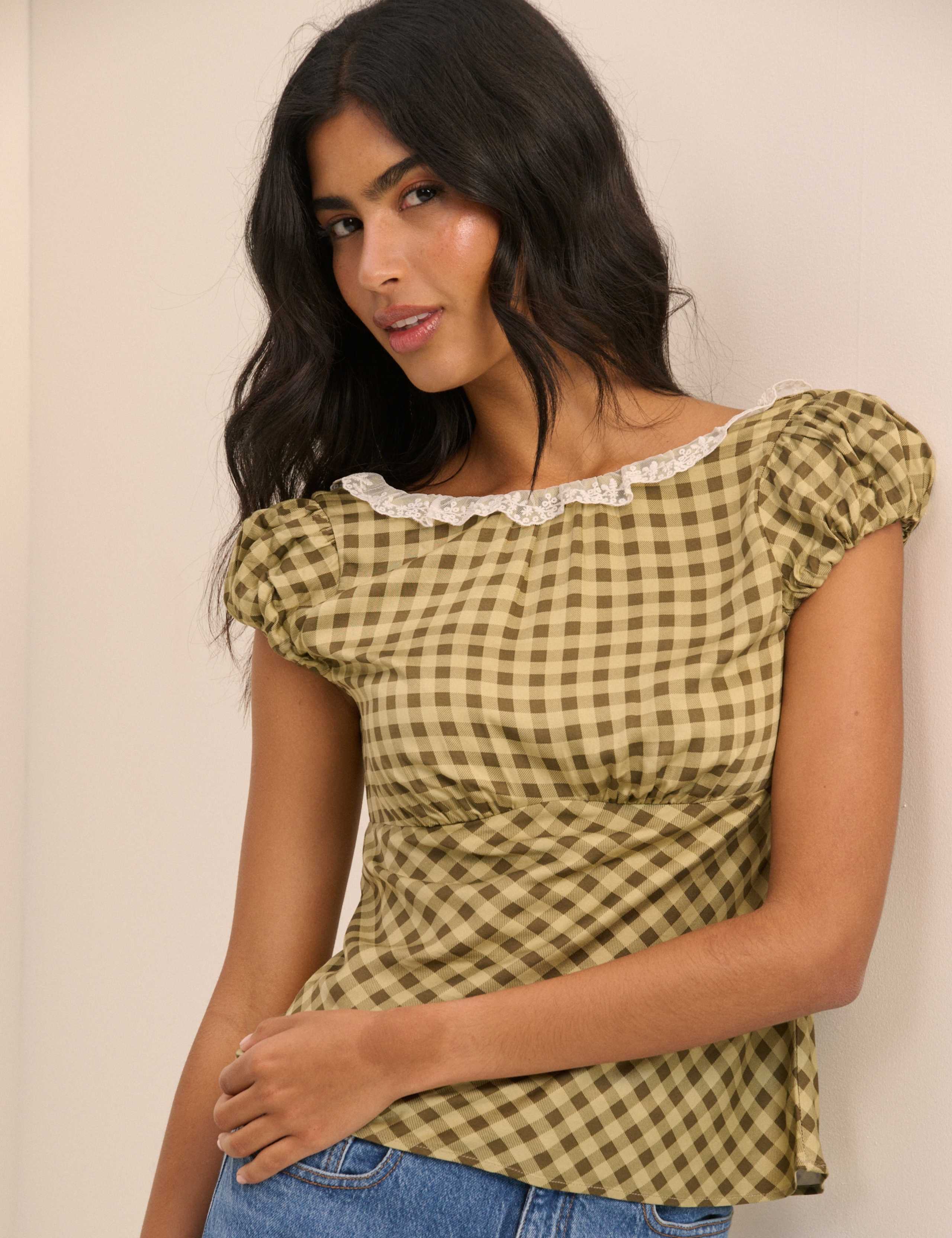 Checked Lace Detail Top 4 of 5