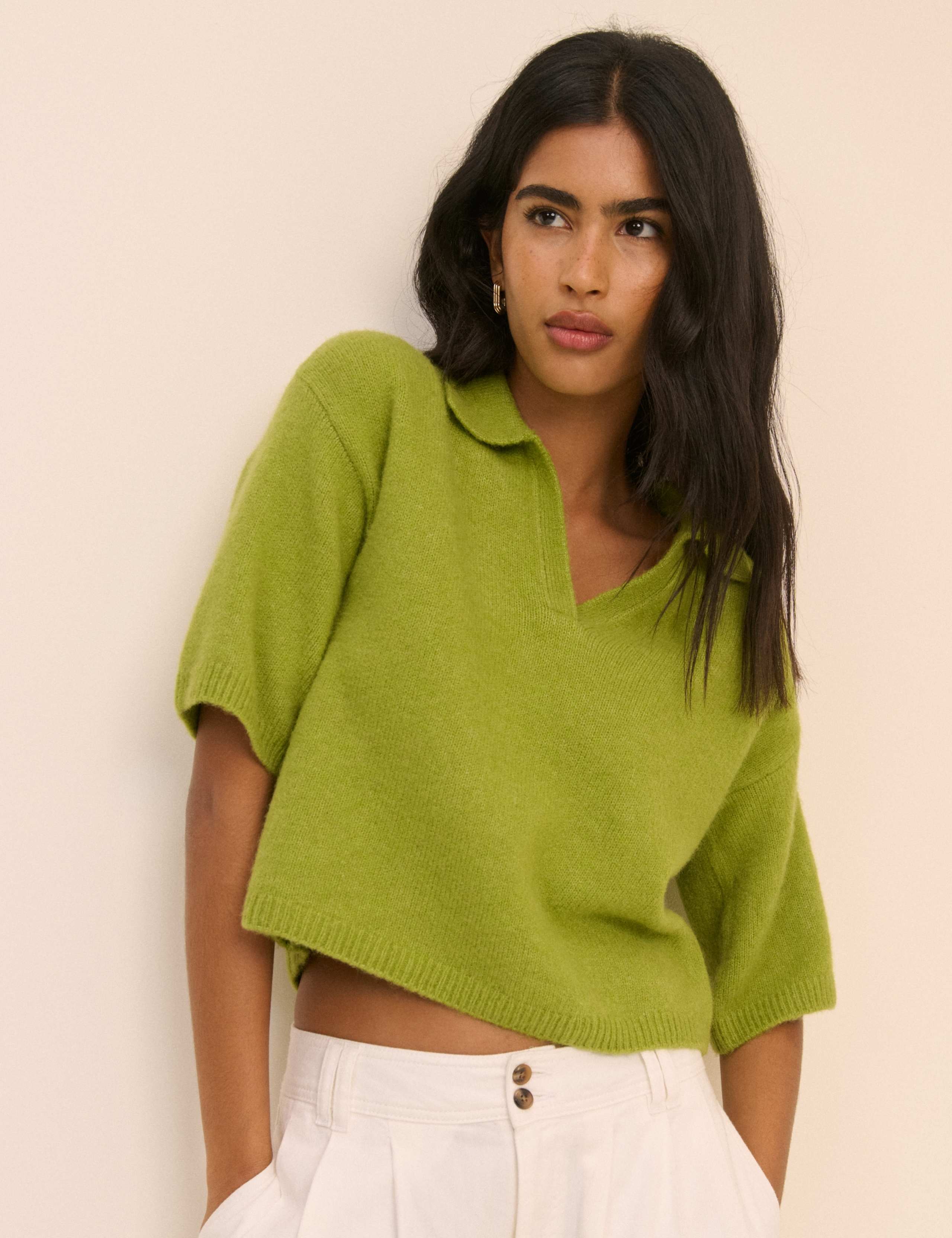 Polo Neck Knitted Top with Wool 1 of 5