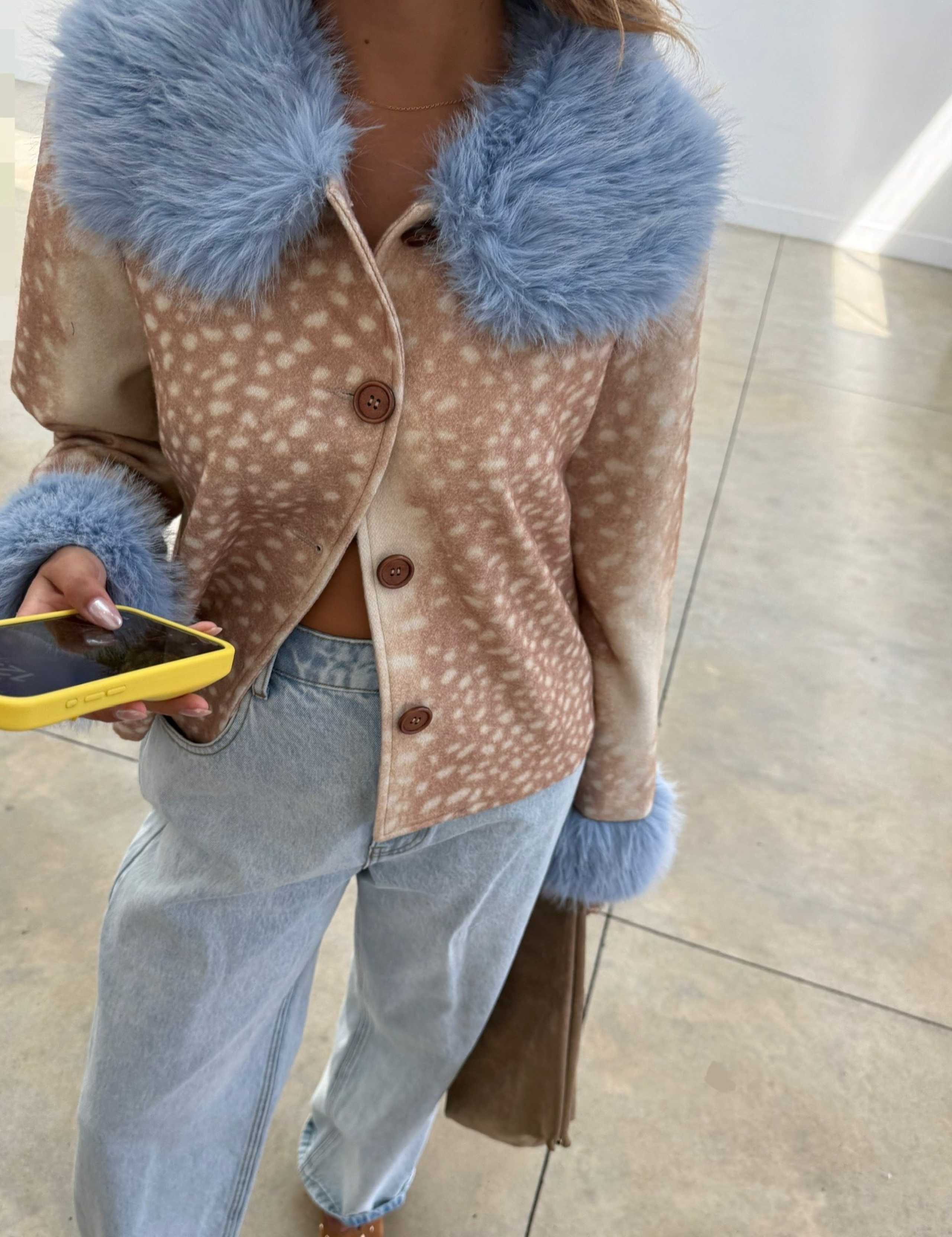 Animal Print Faux Fur Trim Short Jacket 4 of 10