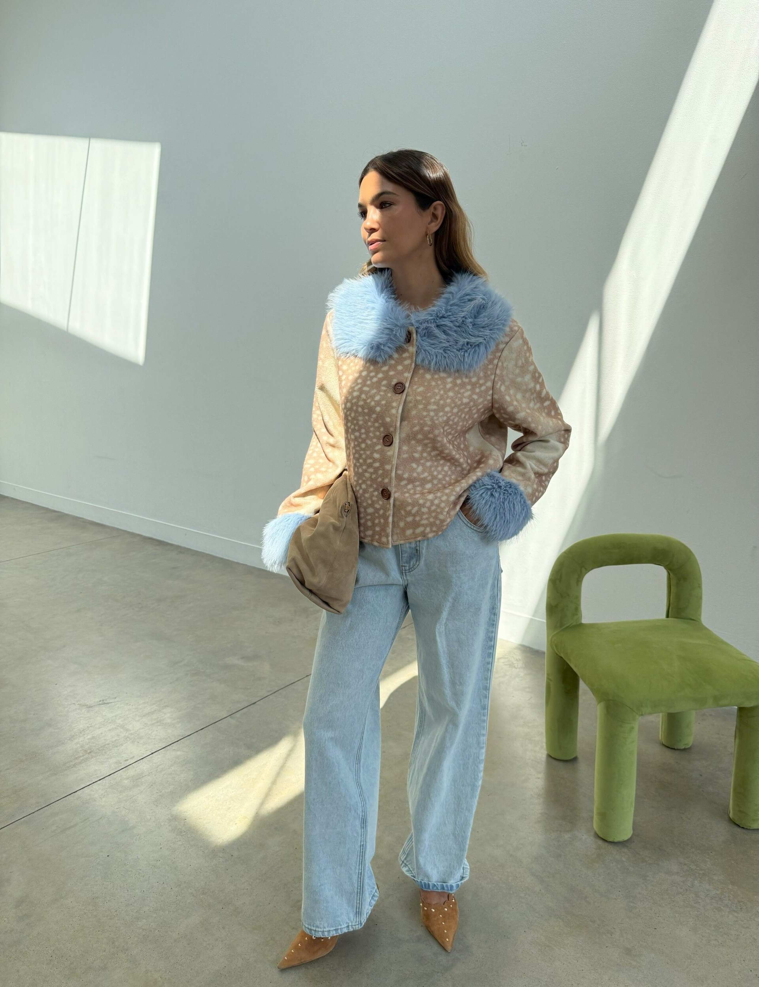 Animal Print Faux Fur Trim Short Jacket 6 of 10