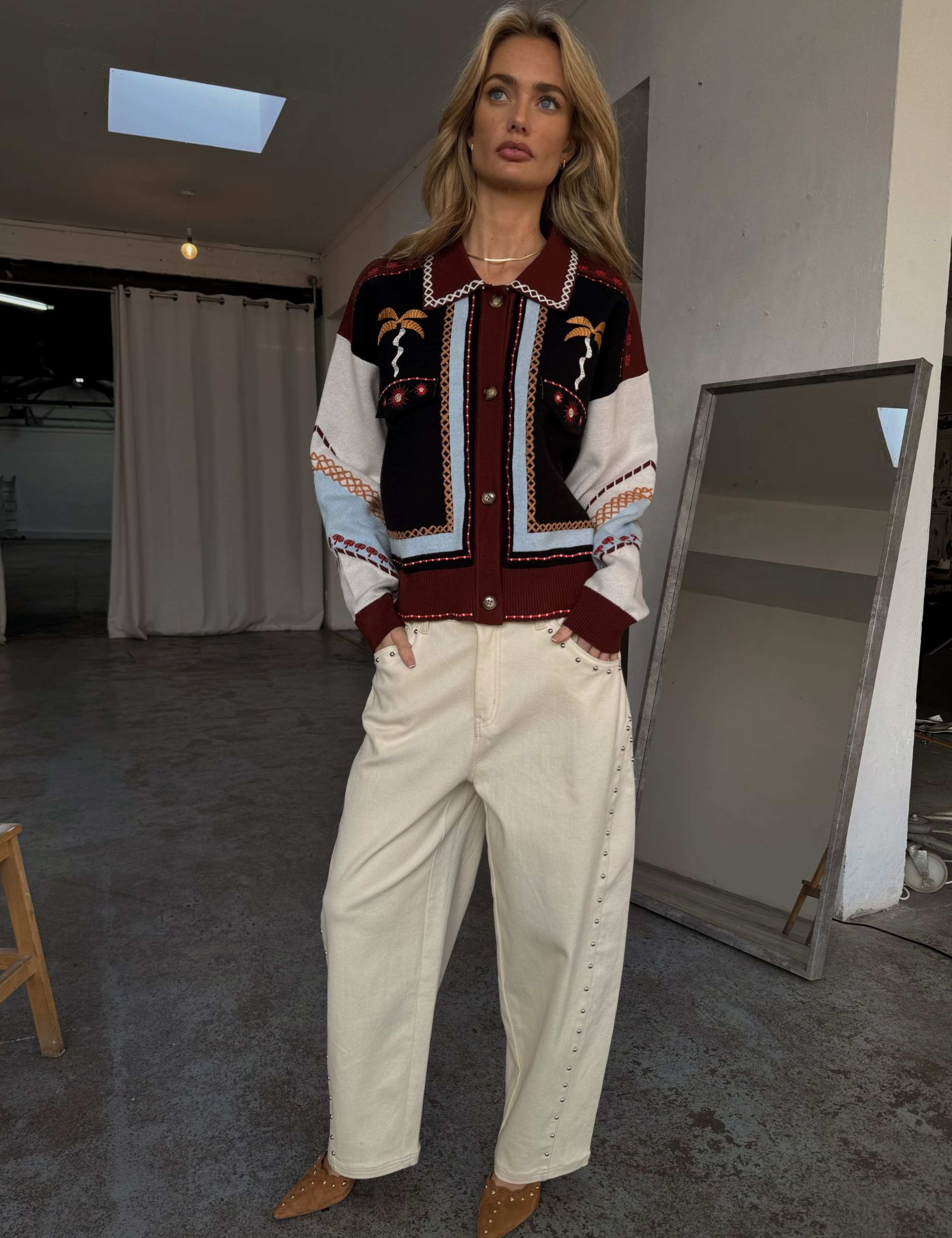 Embroidered Colour Block Cardigan 1 of 4