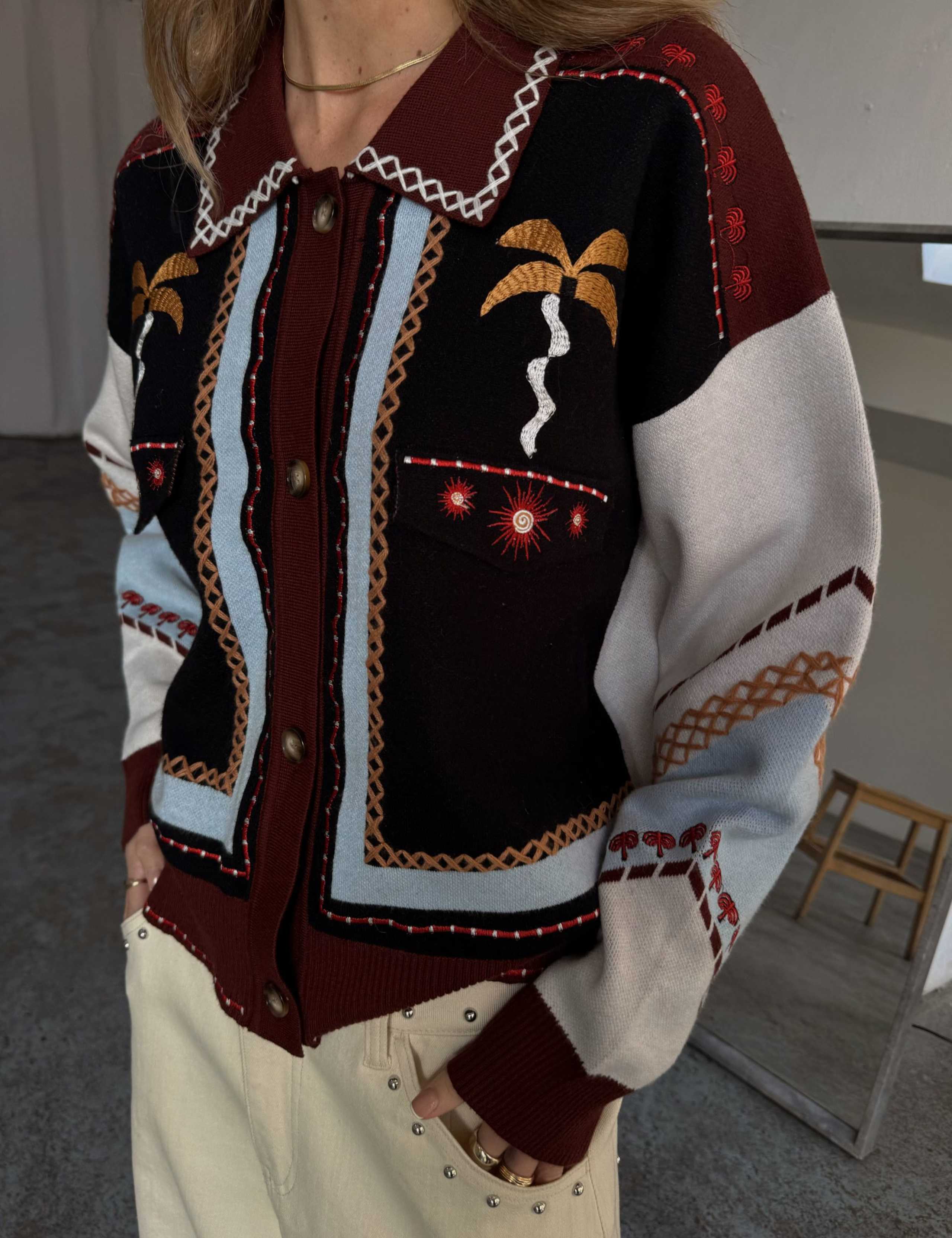 Embroidered Colour Block Cardigan 2 of 4