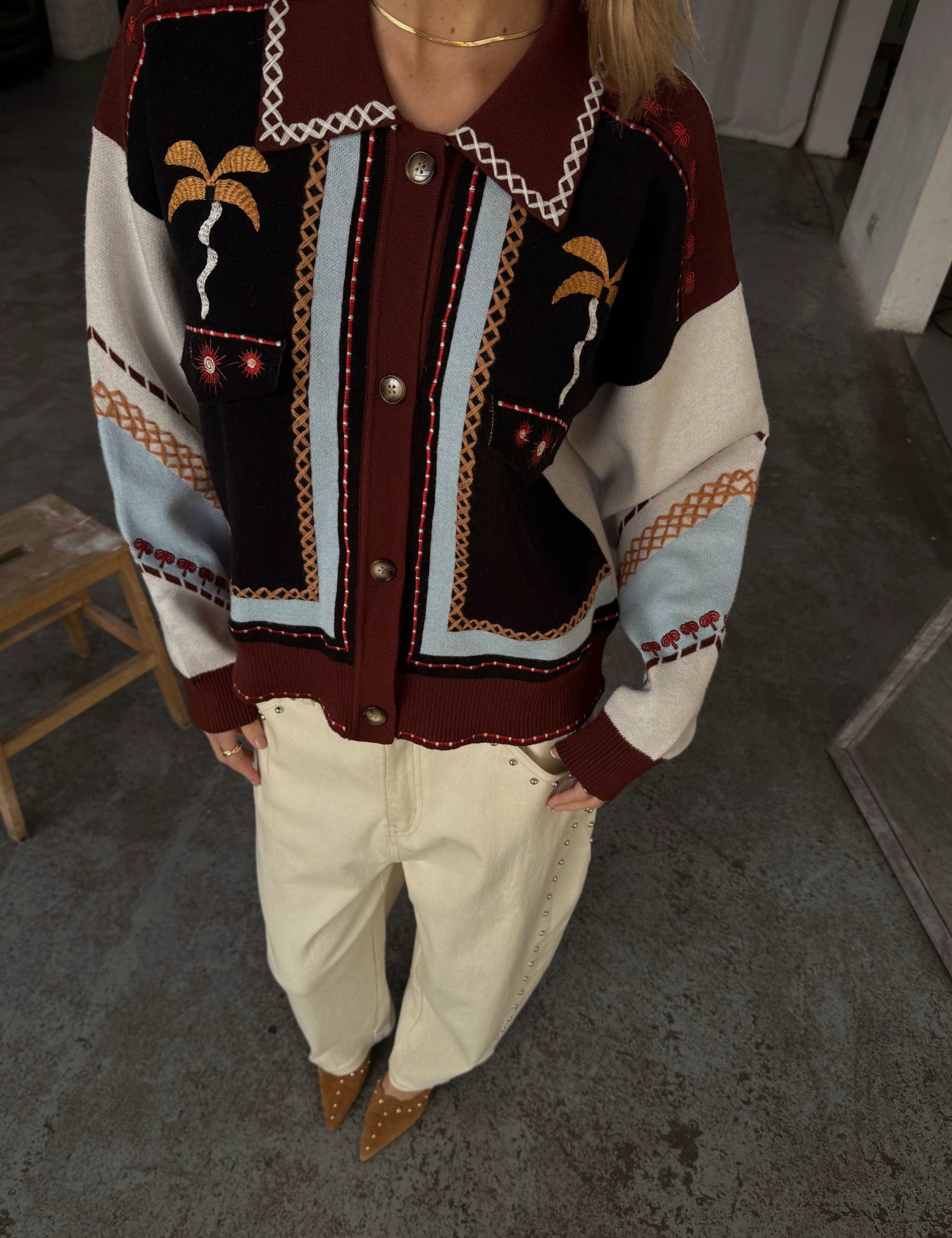 Embroidered Colour Block Cardigan 3 of 4