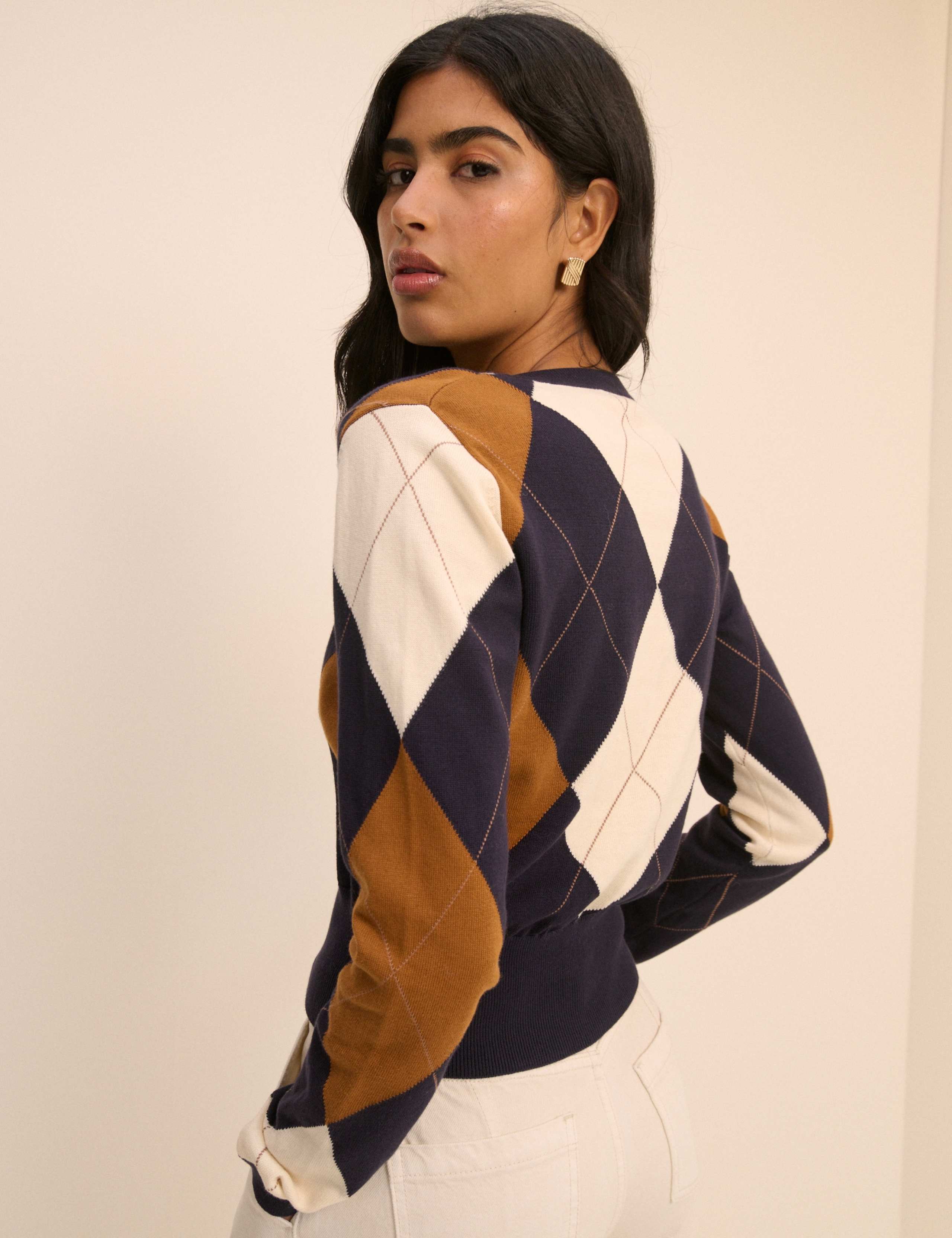 Pure Cotton Argyle Crew Neck Fitted Cardigan 2 of 5
