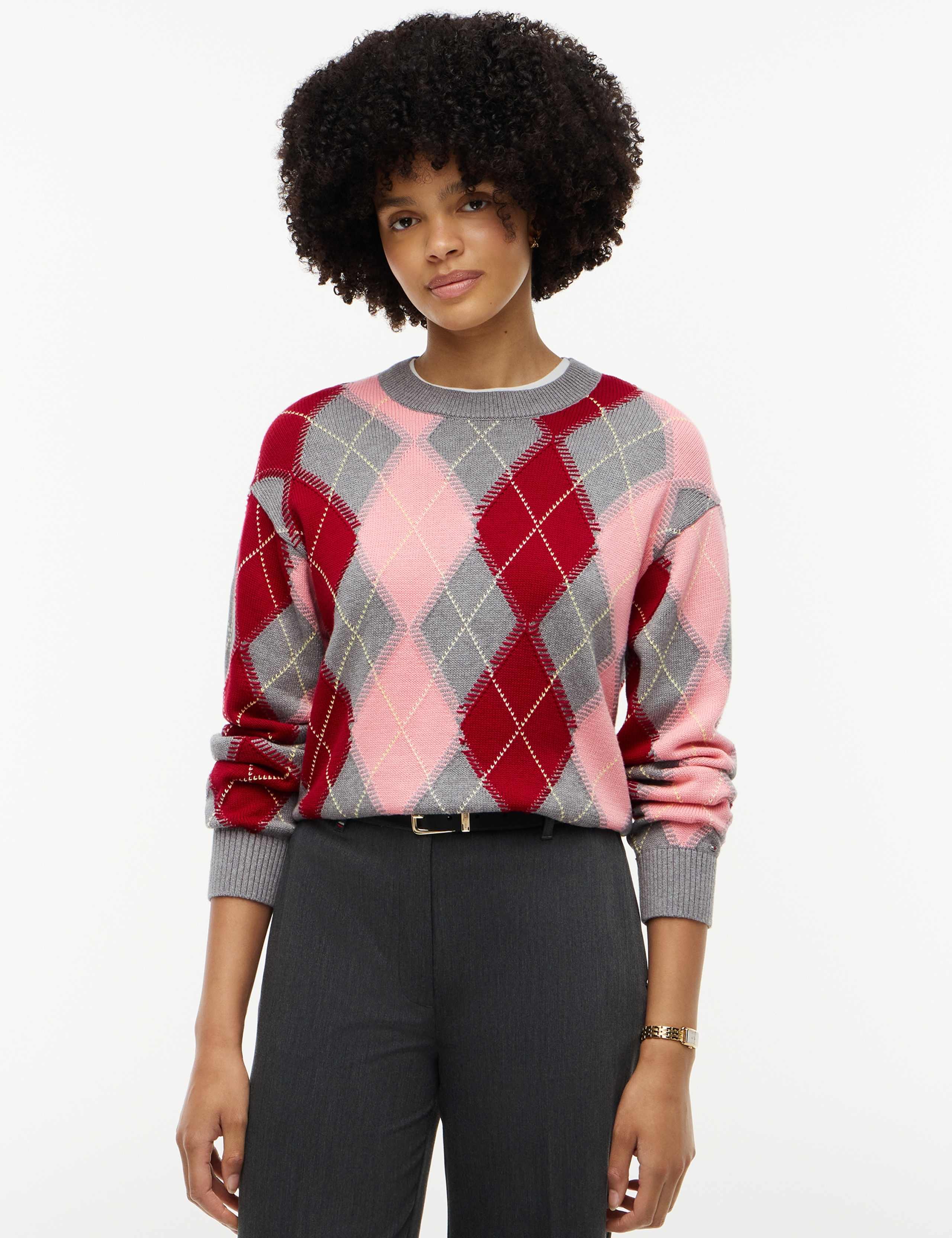 Pure Cotton Argyle Crew Neck Jumper 2 of 4