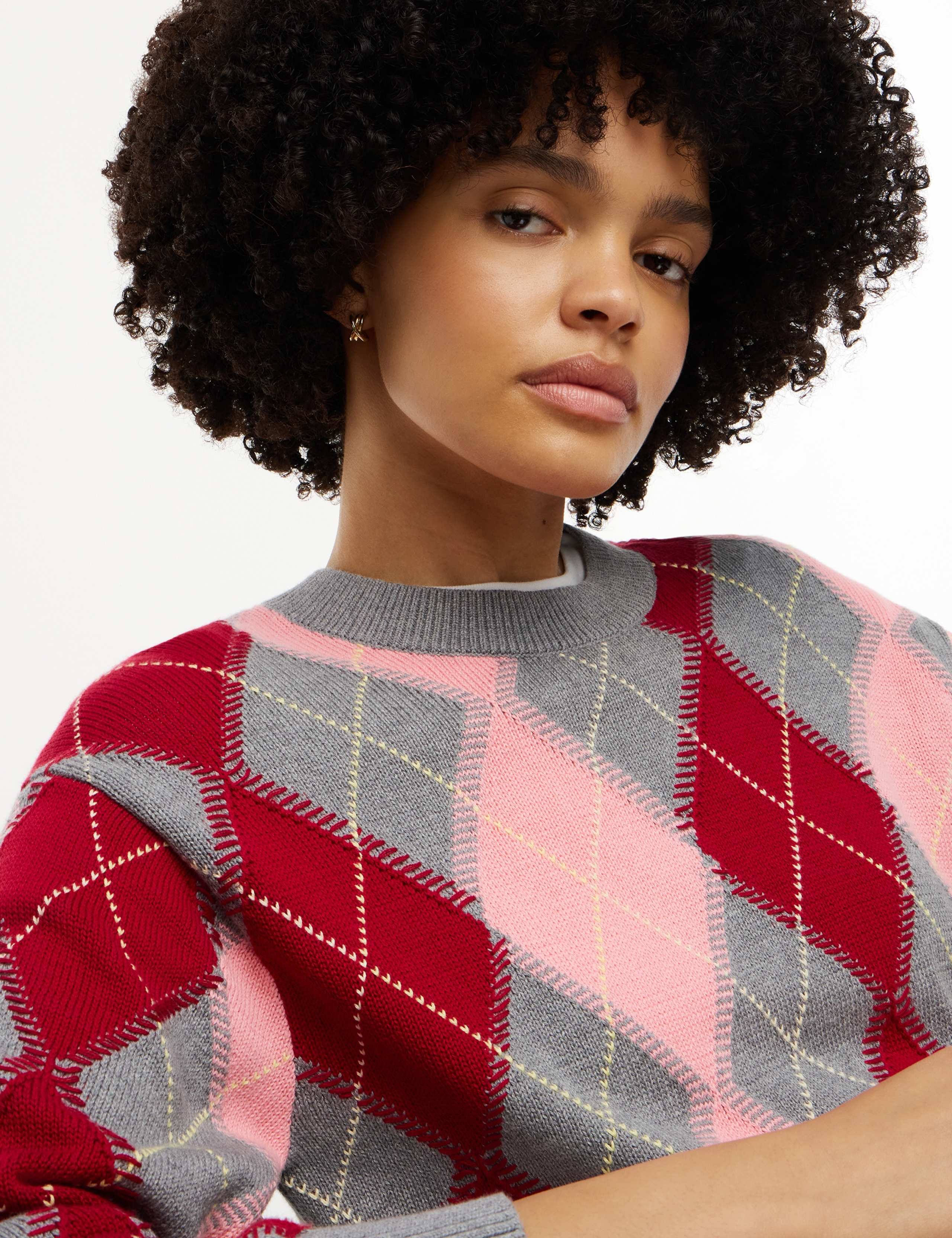 Pure Cotton Argyle Crew Neck Jumper 3 of 4